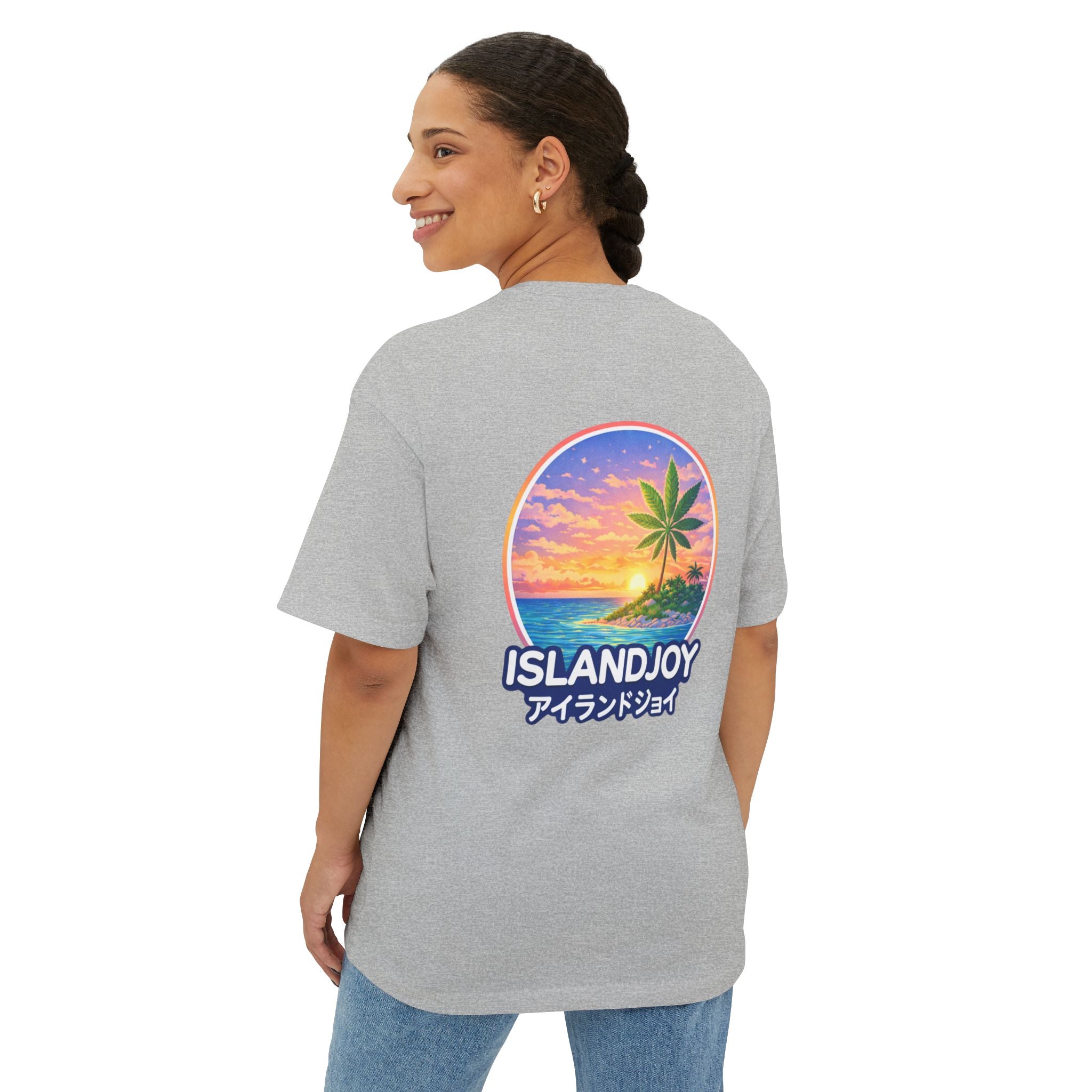 IslandJoy Sunset Palm Tee — Pink Oversized Boxy T-Shirt