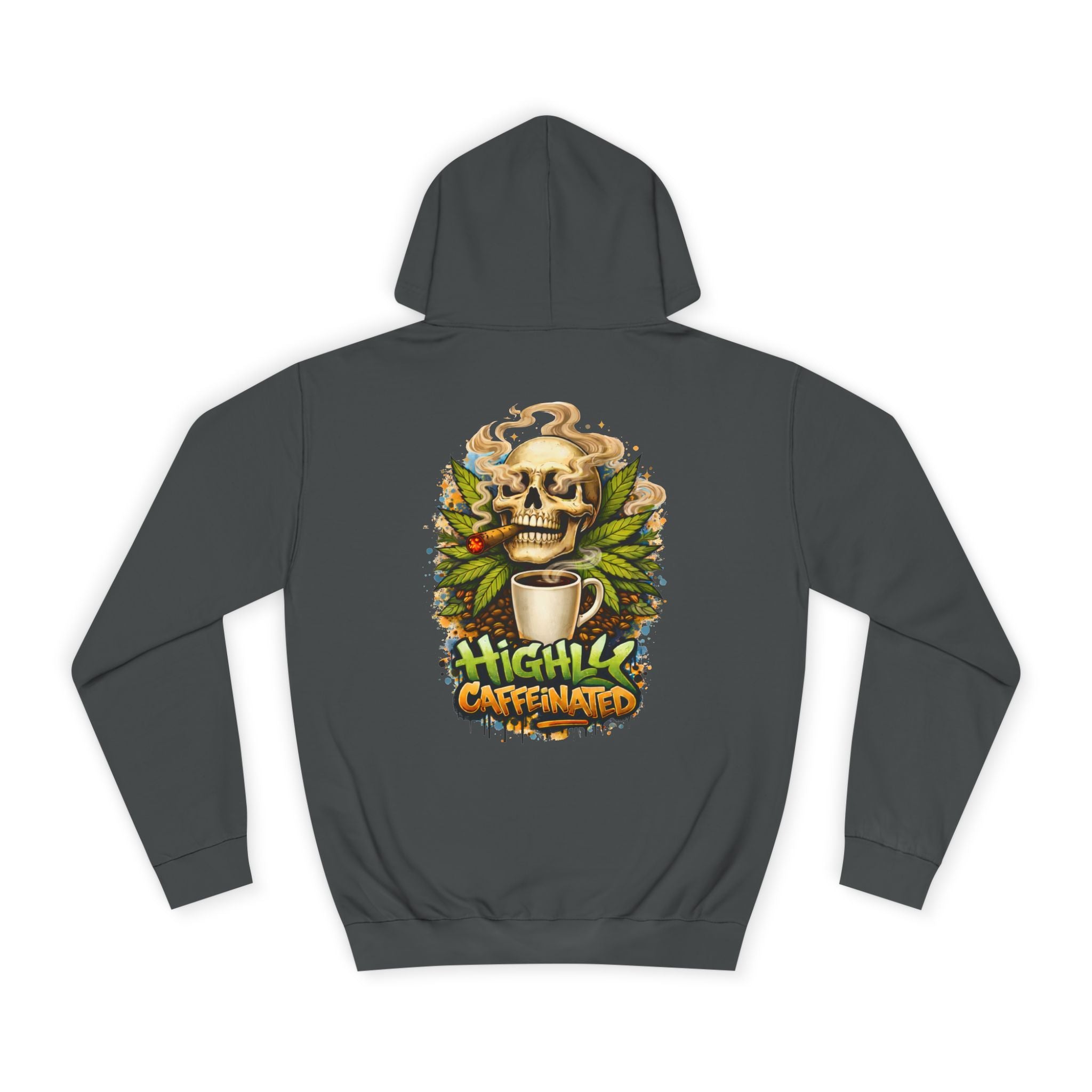 Highly Caffeinated Hoodie – Skull & Coffee Graphic College Pullover
