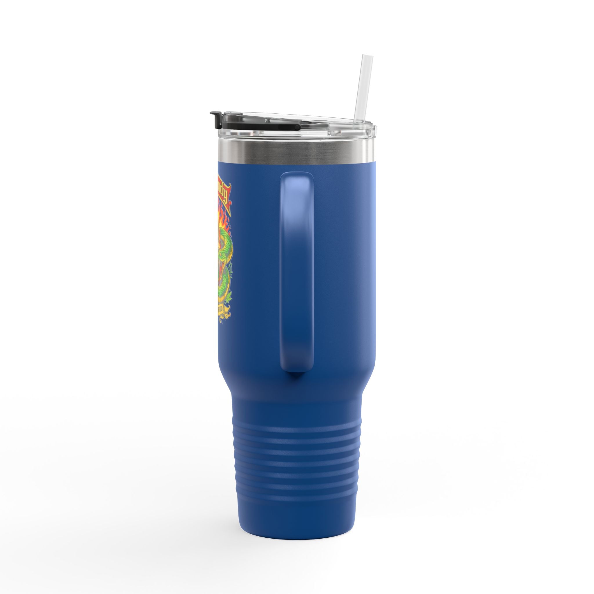 40oz Insulated Travel Mug - 'Red Randy' Skull & Snake Design, Spill‑Proof Tumbler