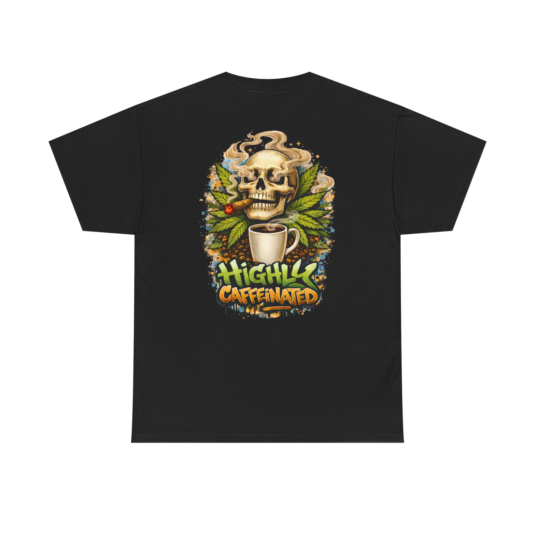 Coffee Skull Tee — "Highly Caffeinated" Graphic Shirt for Coffee Lovers