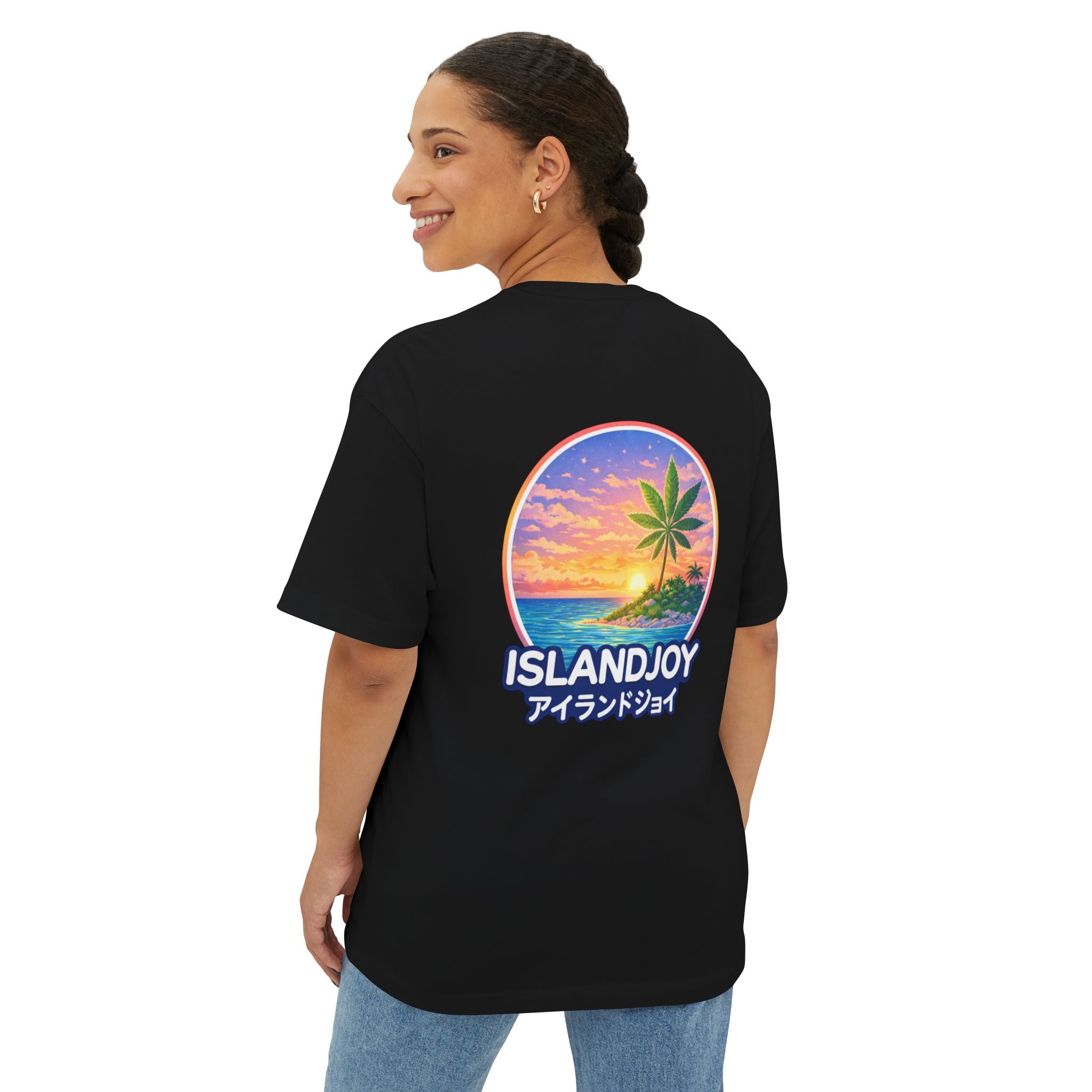 IslandJoy Sunset Palm Tee — Pink Oversized Boxy T-Shirt