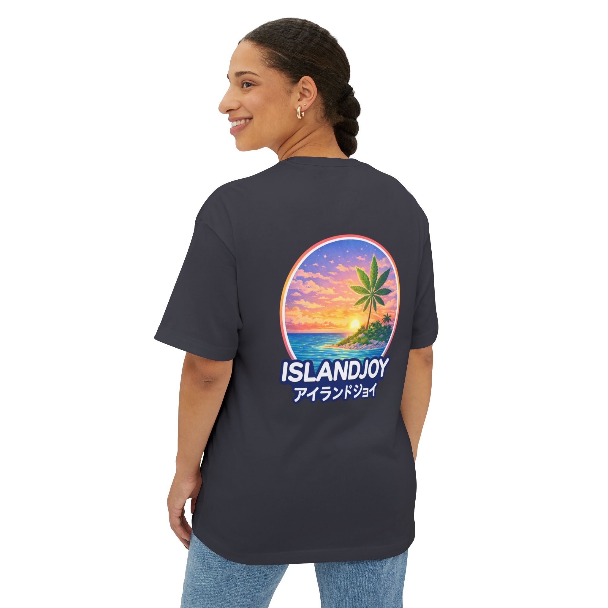 IslandJoy Sunset Palm Tee — Pink Oversized Boxy T-Shirt