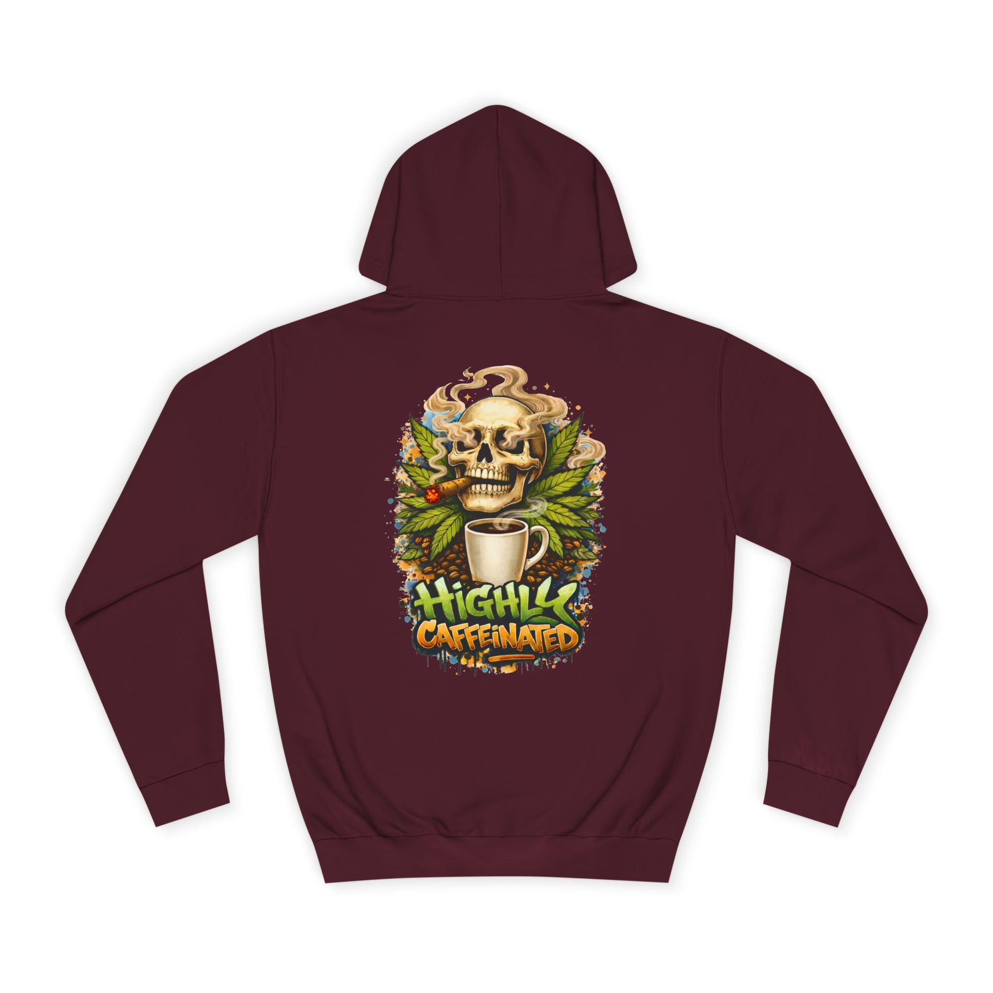 Highly Caffeinated Hoodie – Skull & Coffee Graphic College Pullover