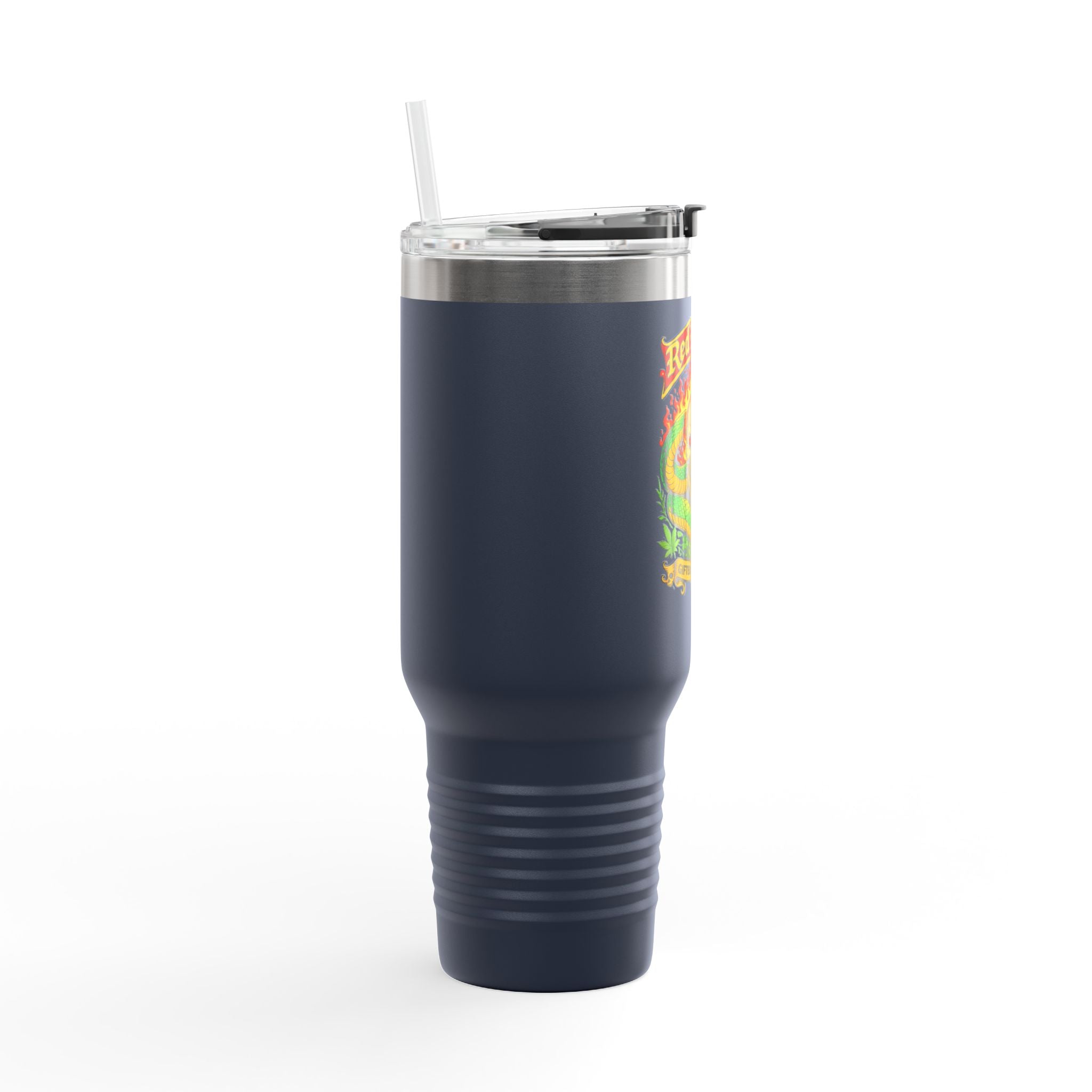 40oz Insulated Travel Mug - 'Red Randy' Skull & Snake Design, Spill‑Proof Tumbler