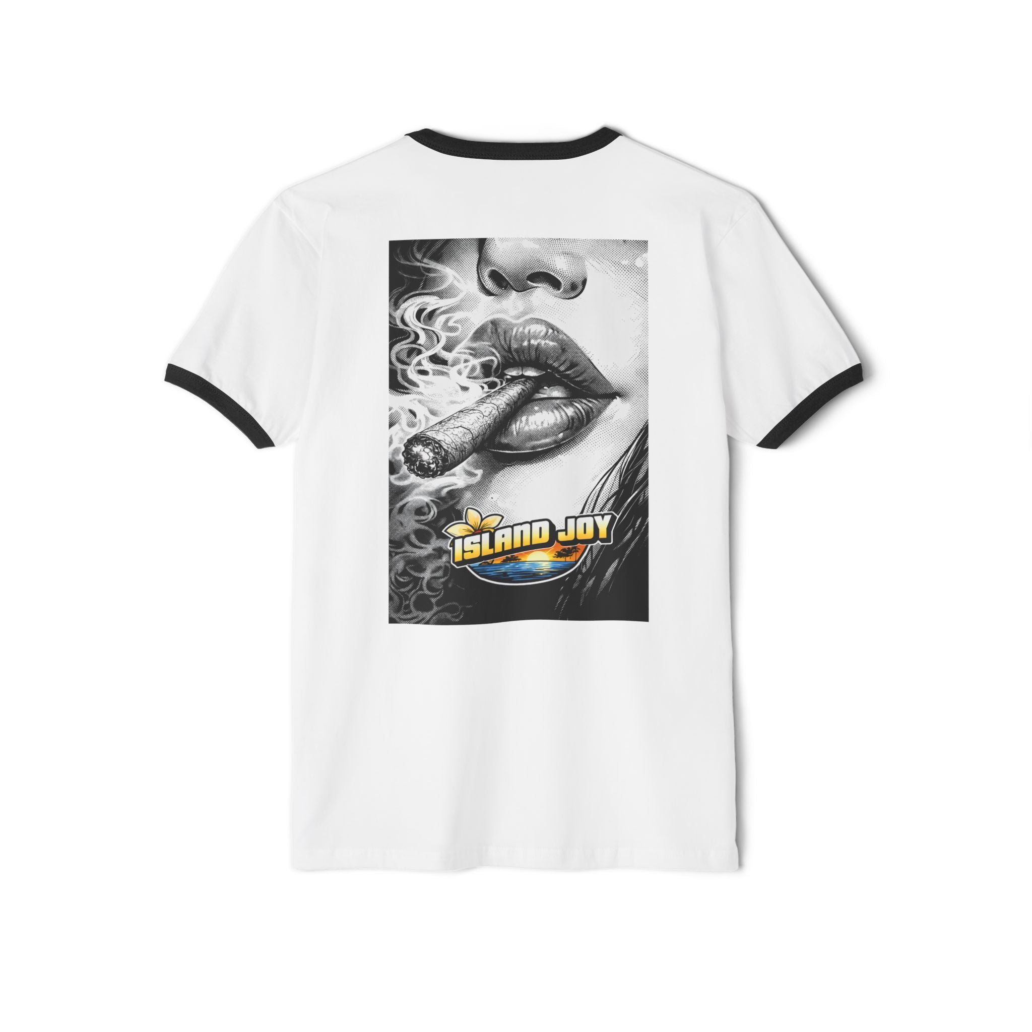 Island Joy Ringer T-Shirt — Retro Cigarette Art Chest Logo