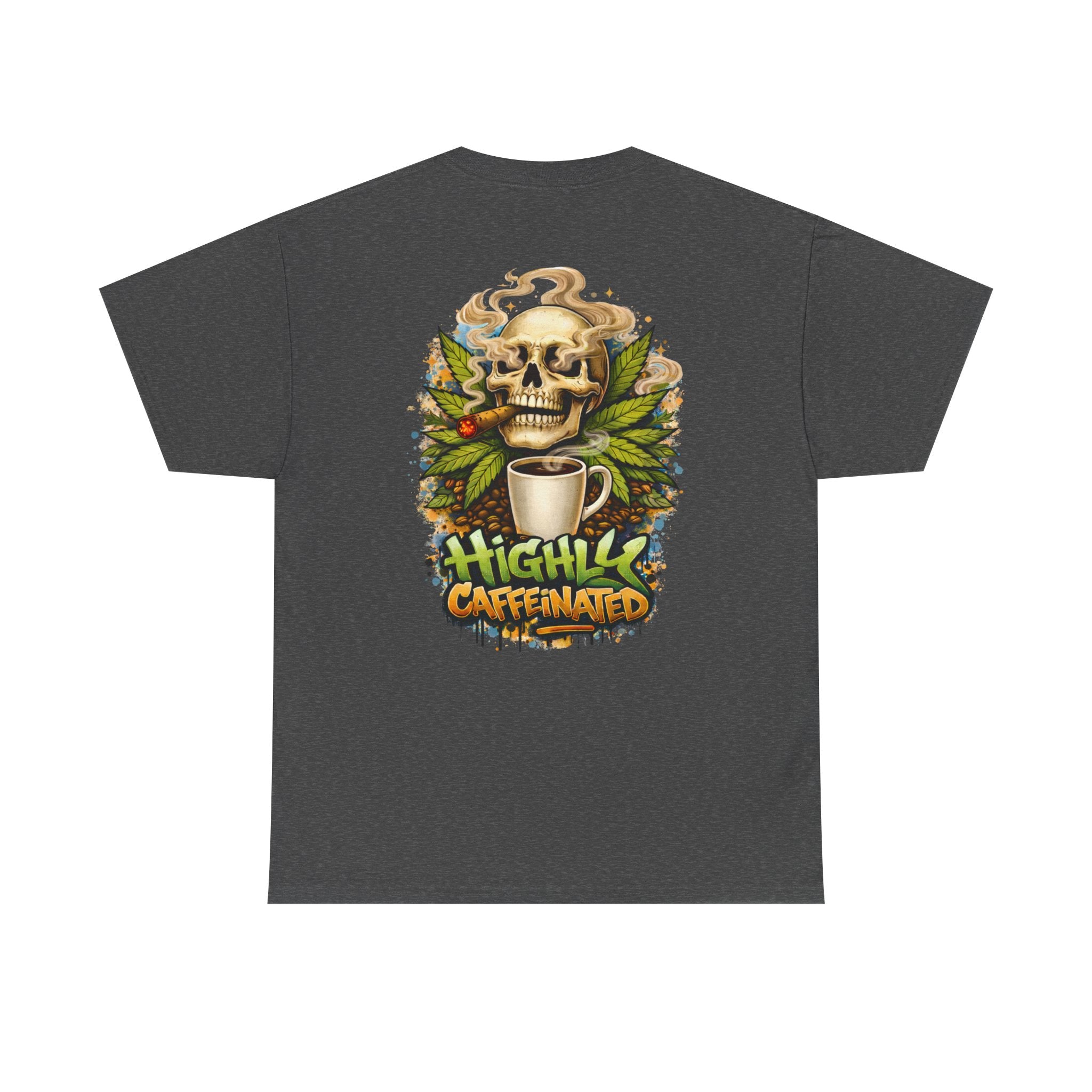 Coffee Skull Tee — "Highly Caffeinated" Graphic Shirt for Coffee Lovers