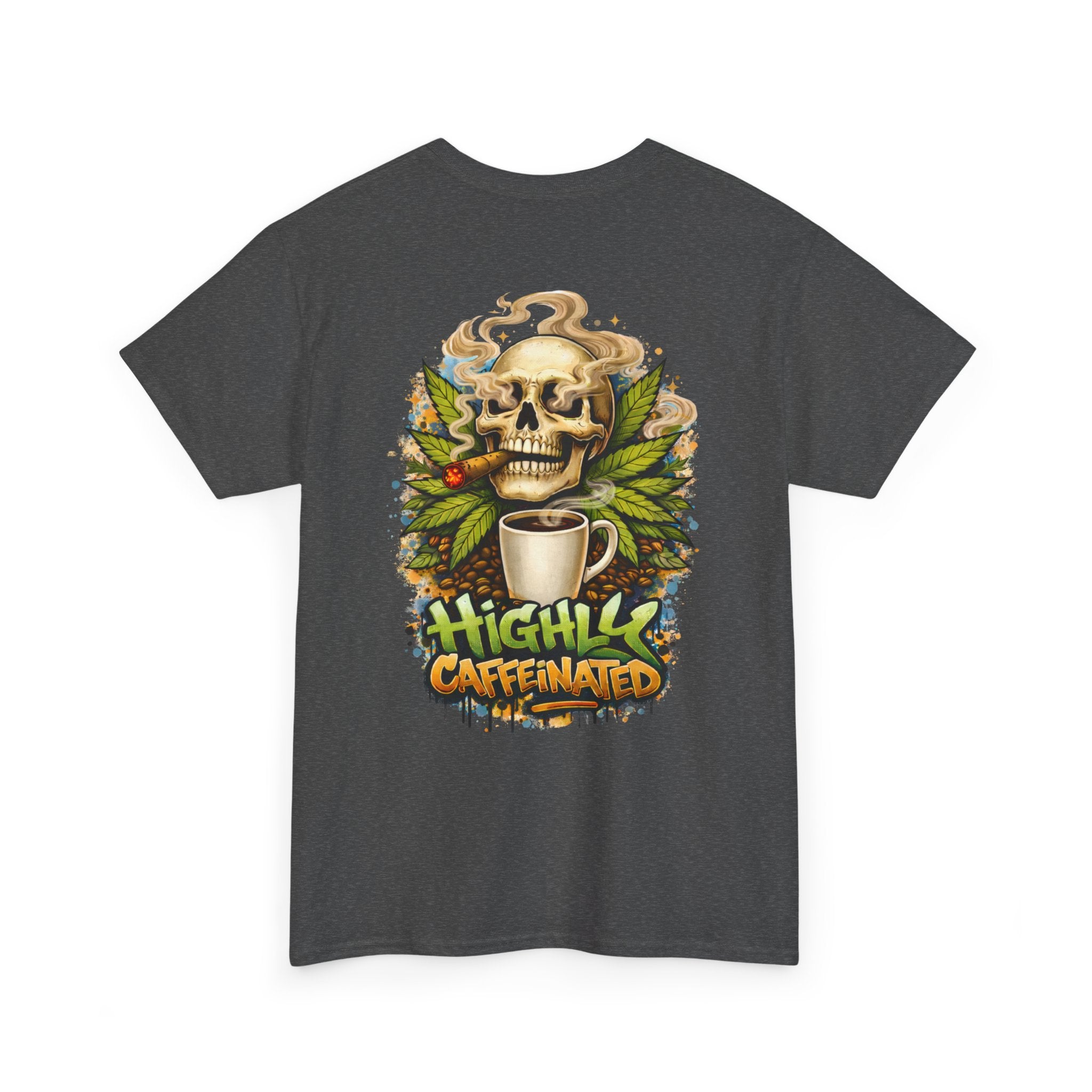 Coffee Skull Tee — "Highly Caffeinated" Graphic Shirt for Coffee Lovers