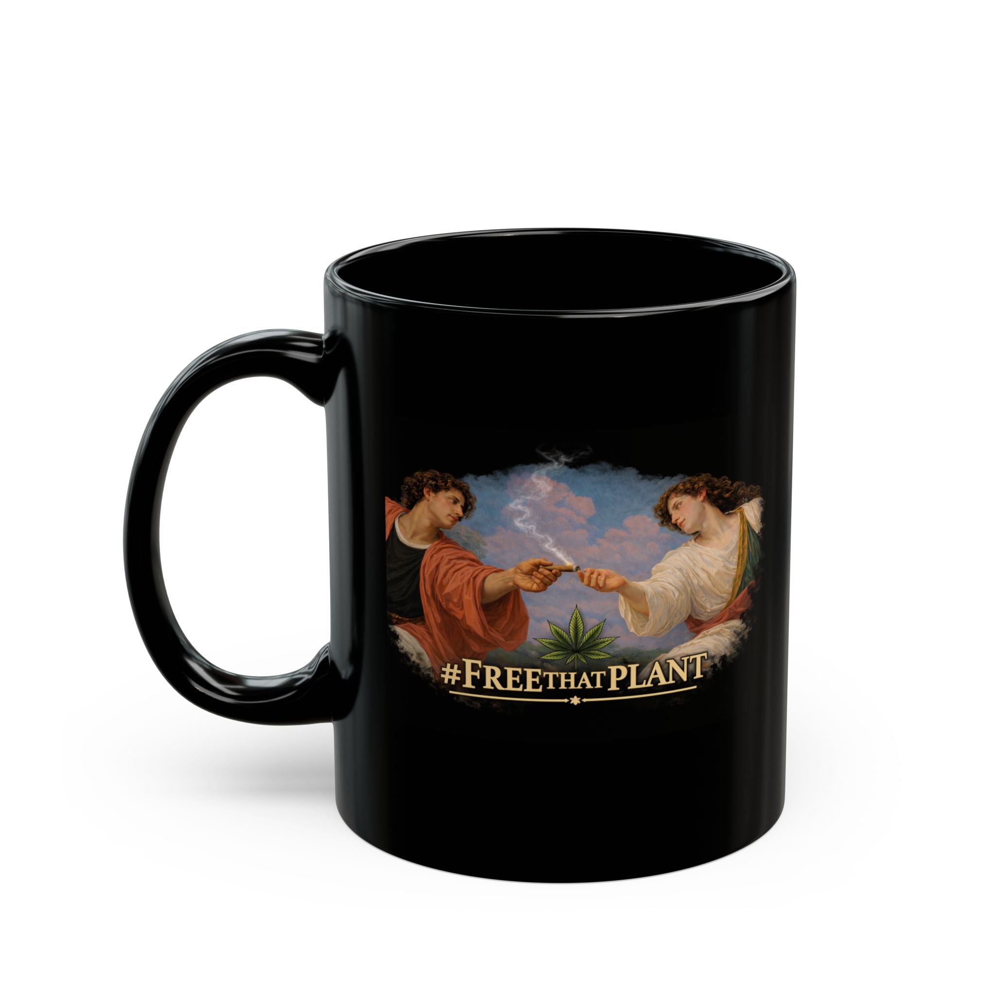 Cannabis and Coffee Black Mug — 11oz/15oz Coffee Cup for Cannabis Enthusiasts