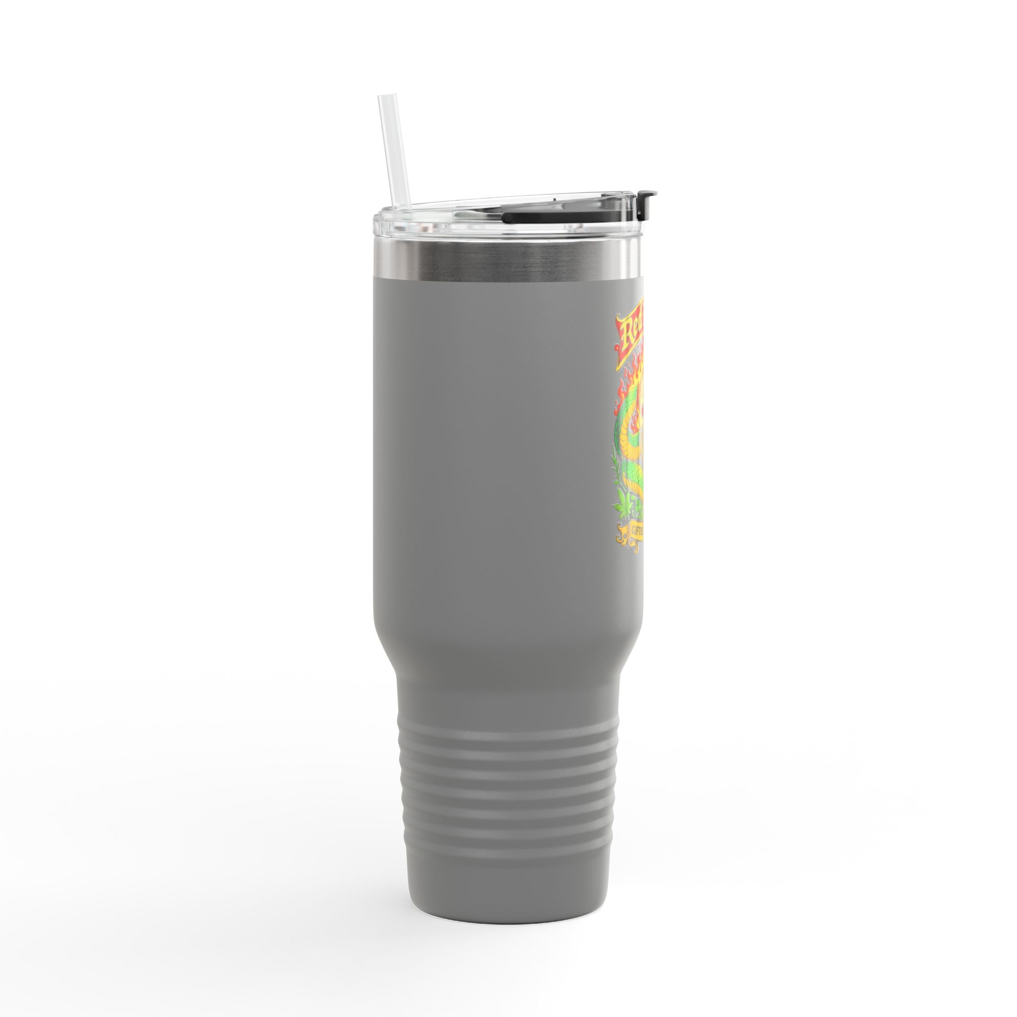 40oz Insulated Travel Mug - 'Red Randy' Skull & Snake Design, Spill‑Proof Tumbler