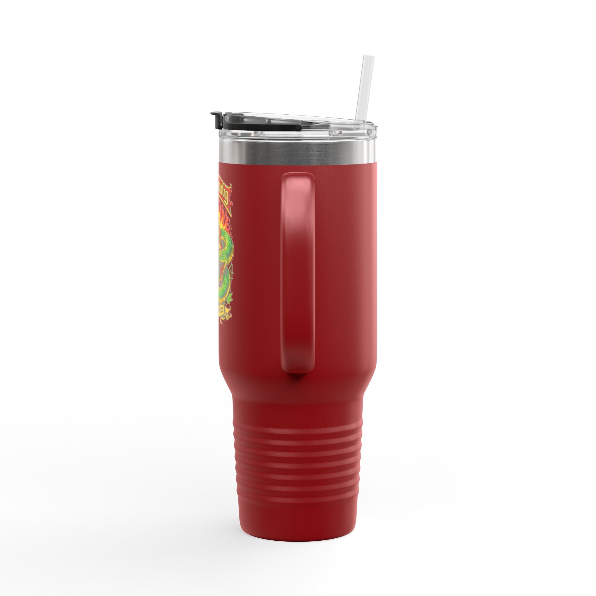 40oz Insulated Travel Mug - 'Red Randy' Skull & Snake Design, Spill‑Proof Tumbler