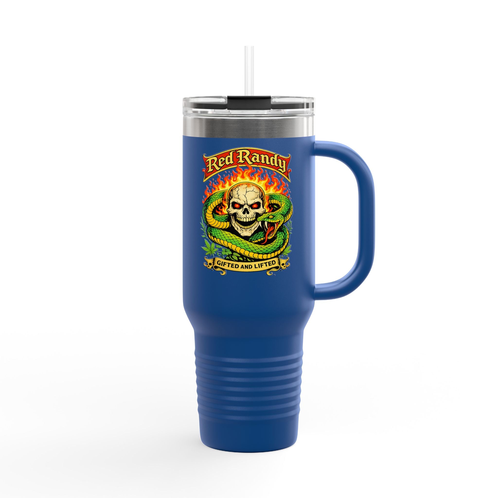 40oz Insulated Travel Mug - 'Red Randy' Skull & Snake Design, Spill‑Proof Tumbler