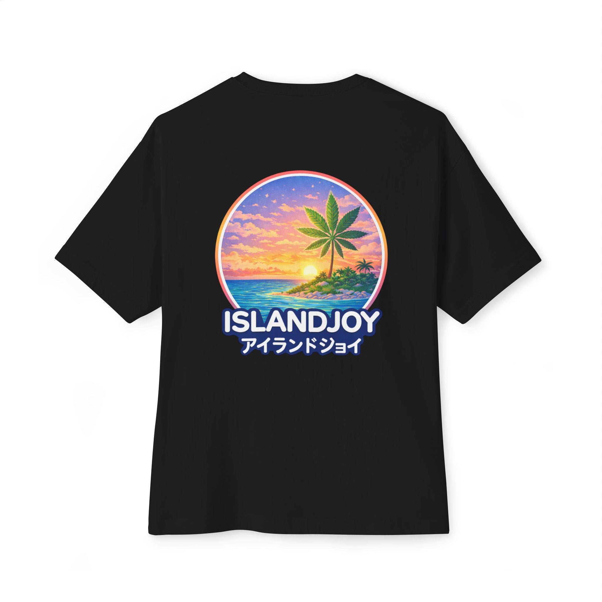 IslandJoy Sunset Palm Tee — Pink Oversized Boxy T-Shirt