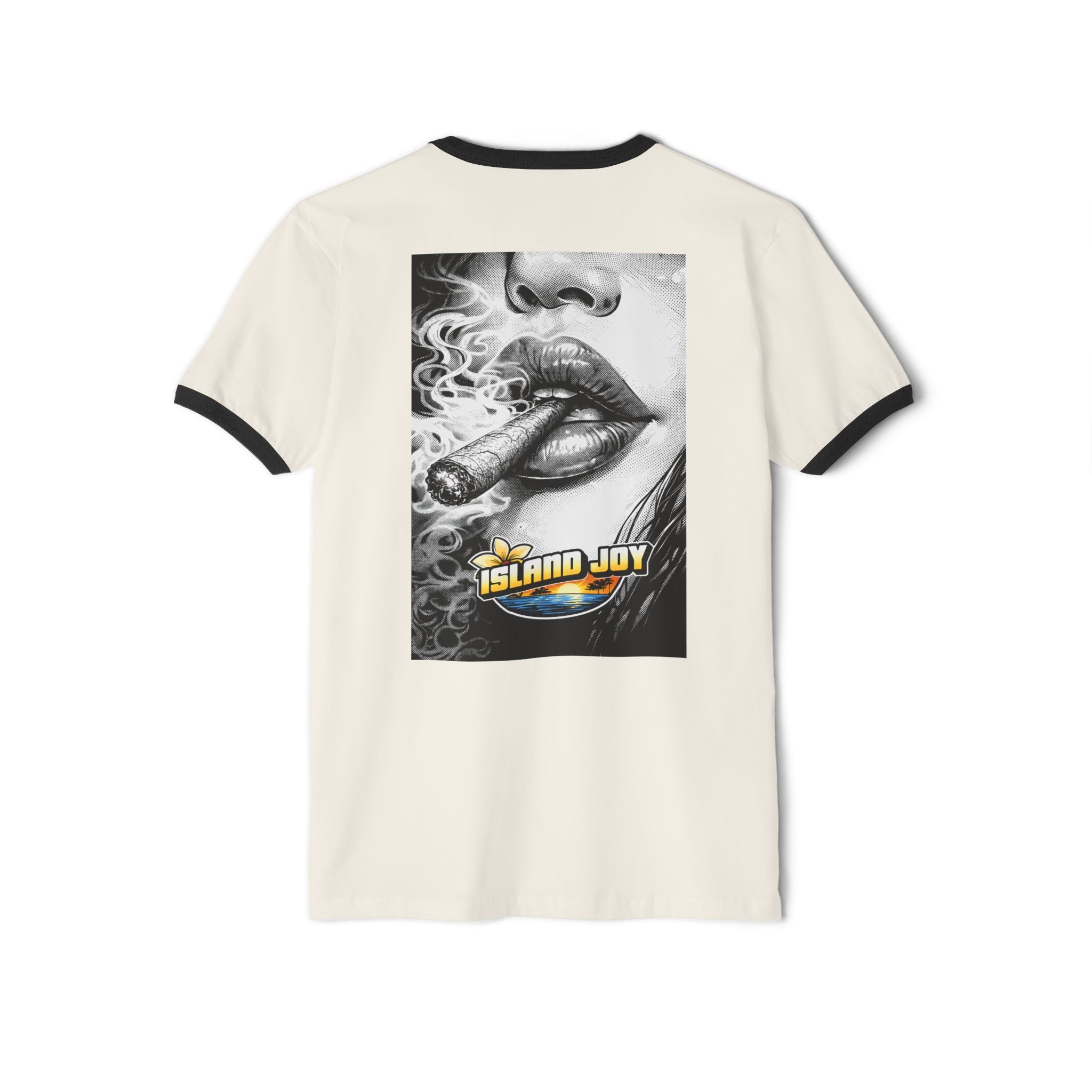 Island Joy Ringer T-Shirt — Retro Cigarette Art Chest Logo