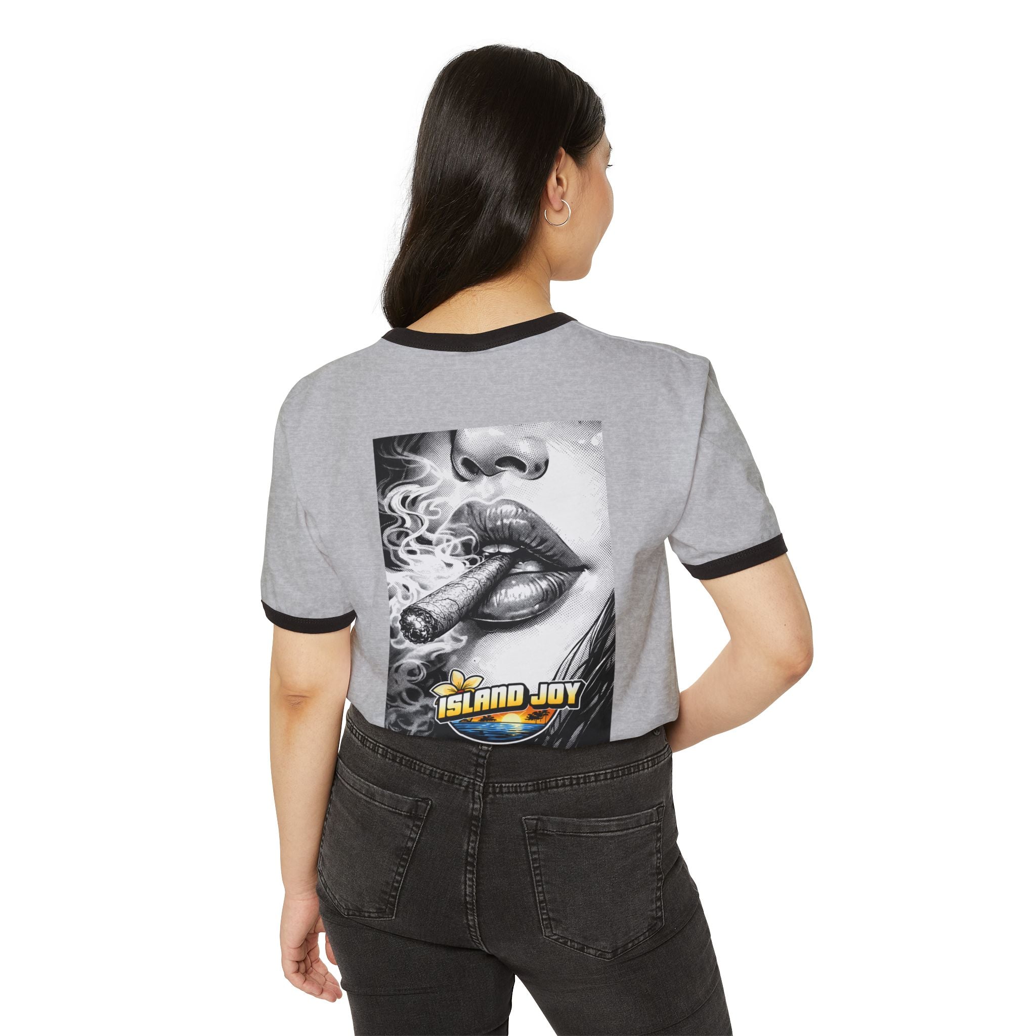 Island Joy Ringer T-Shirt — Retro Cigarette Art Chest Logo