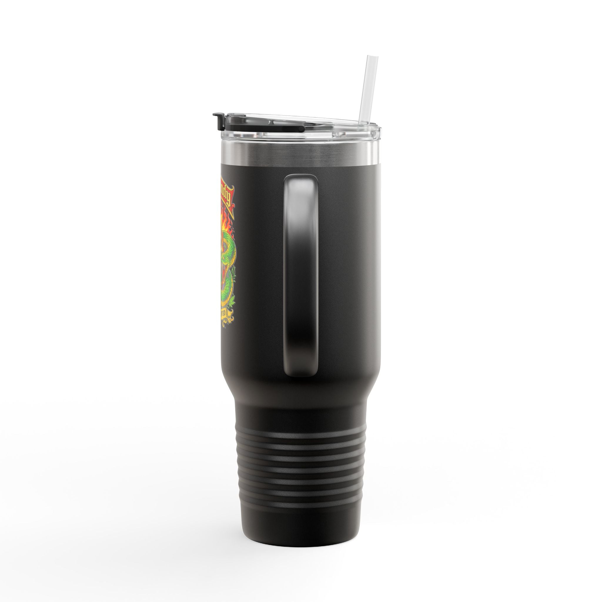 40oz Insulated Travel Mug - 'Red Randy' Skull & Snake Design, Spill‑Proof Tumbler