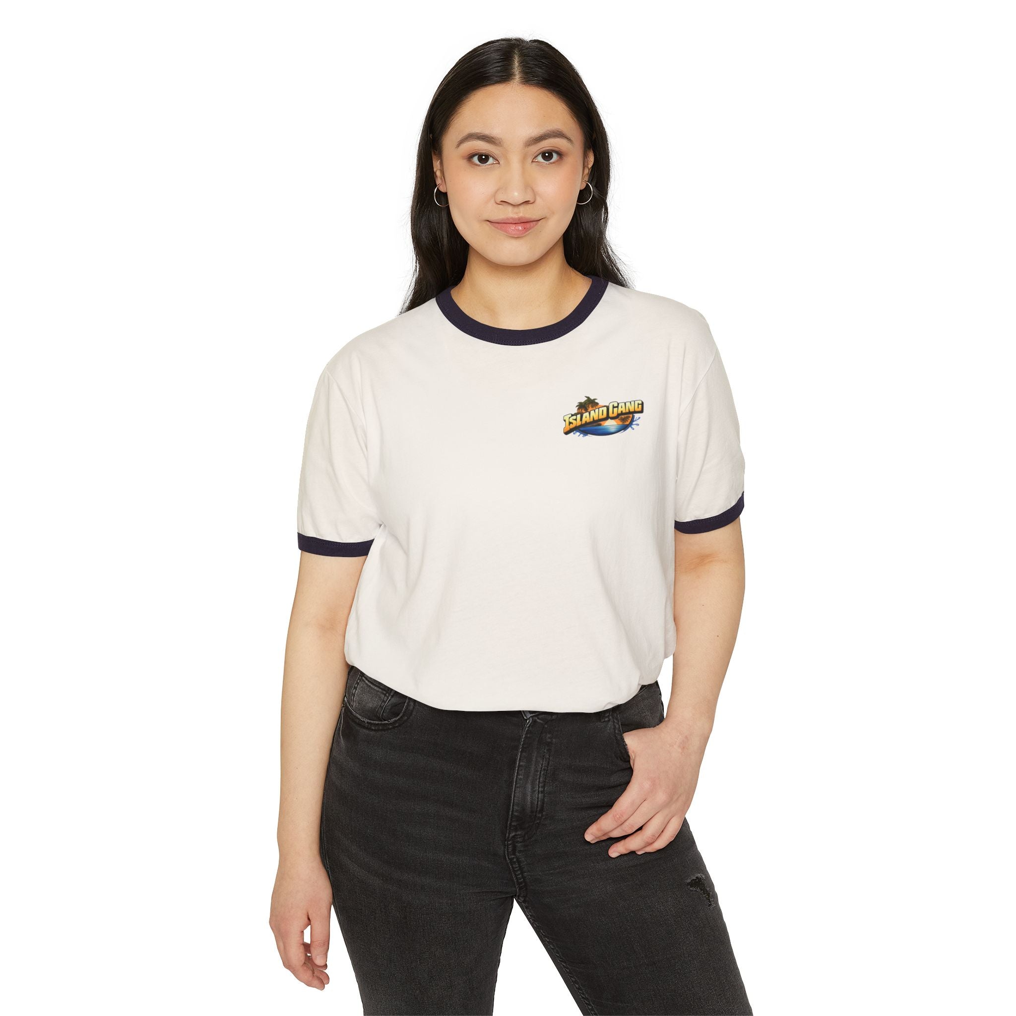 Island Joy Ringer T-Shirt — Retro Cigarette Art Chest Logo