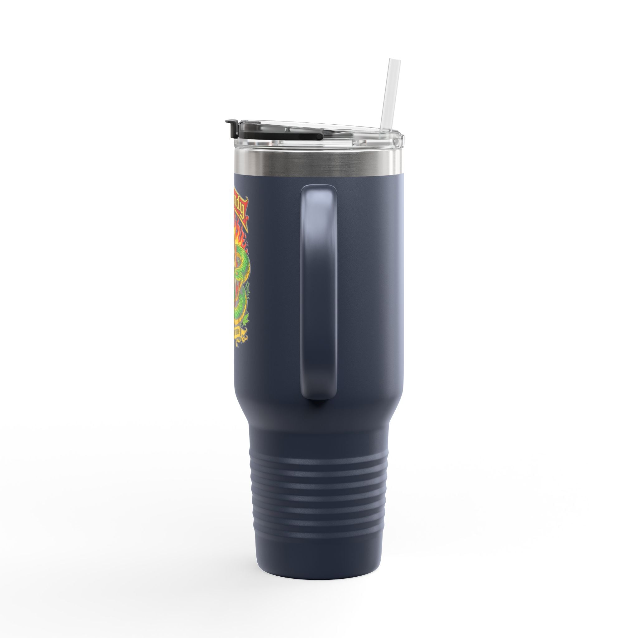 40oz Insulated Travel Mug - 'Red Randy' Skull & Snake Design, Spill‑Proof Tumbler