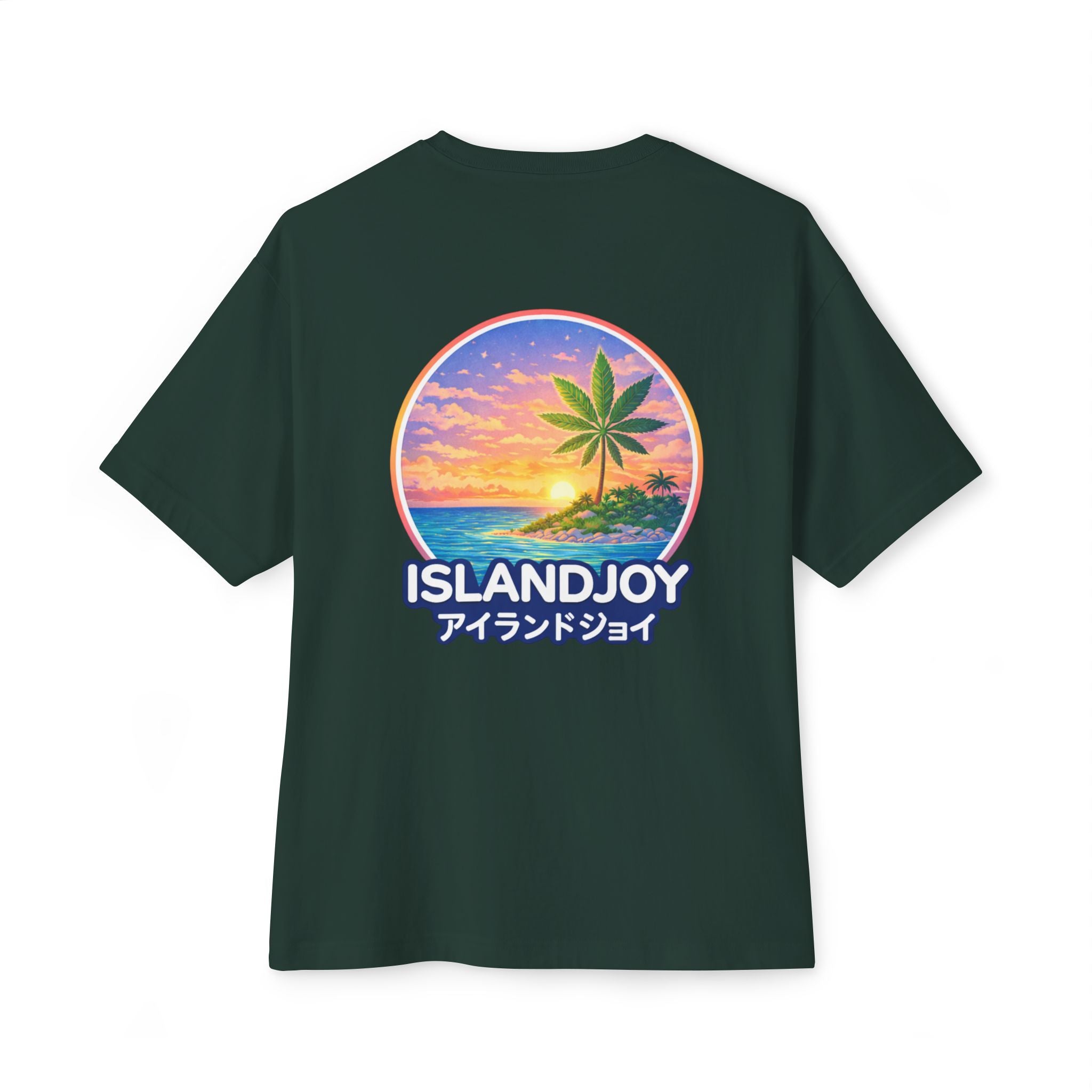 IslandJoy Sunset Palm Tee — Pink Oversized Boxy T-Shirt
