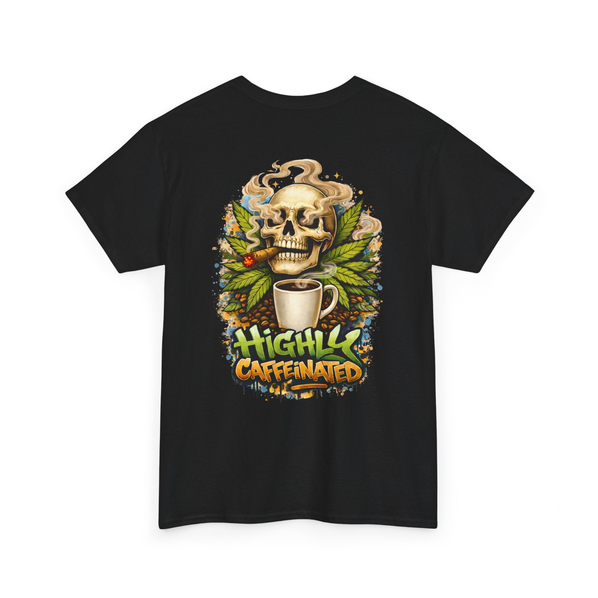 Coffee Skull Tee — "Highly Caffeinated" Graphic Shirt for Coffee Lovers
