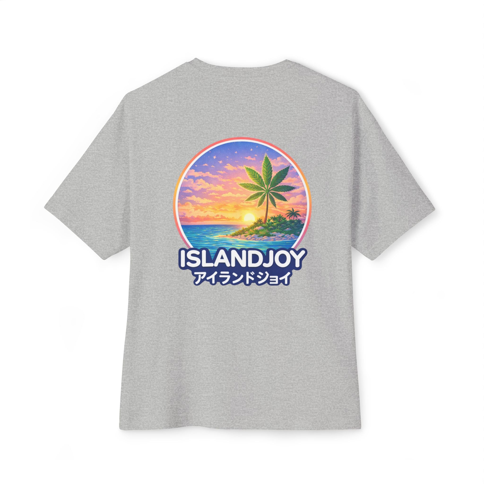 IslandJoy Sunset Palm Tee — Pink Oversized Boxy T-Shirt