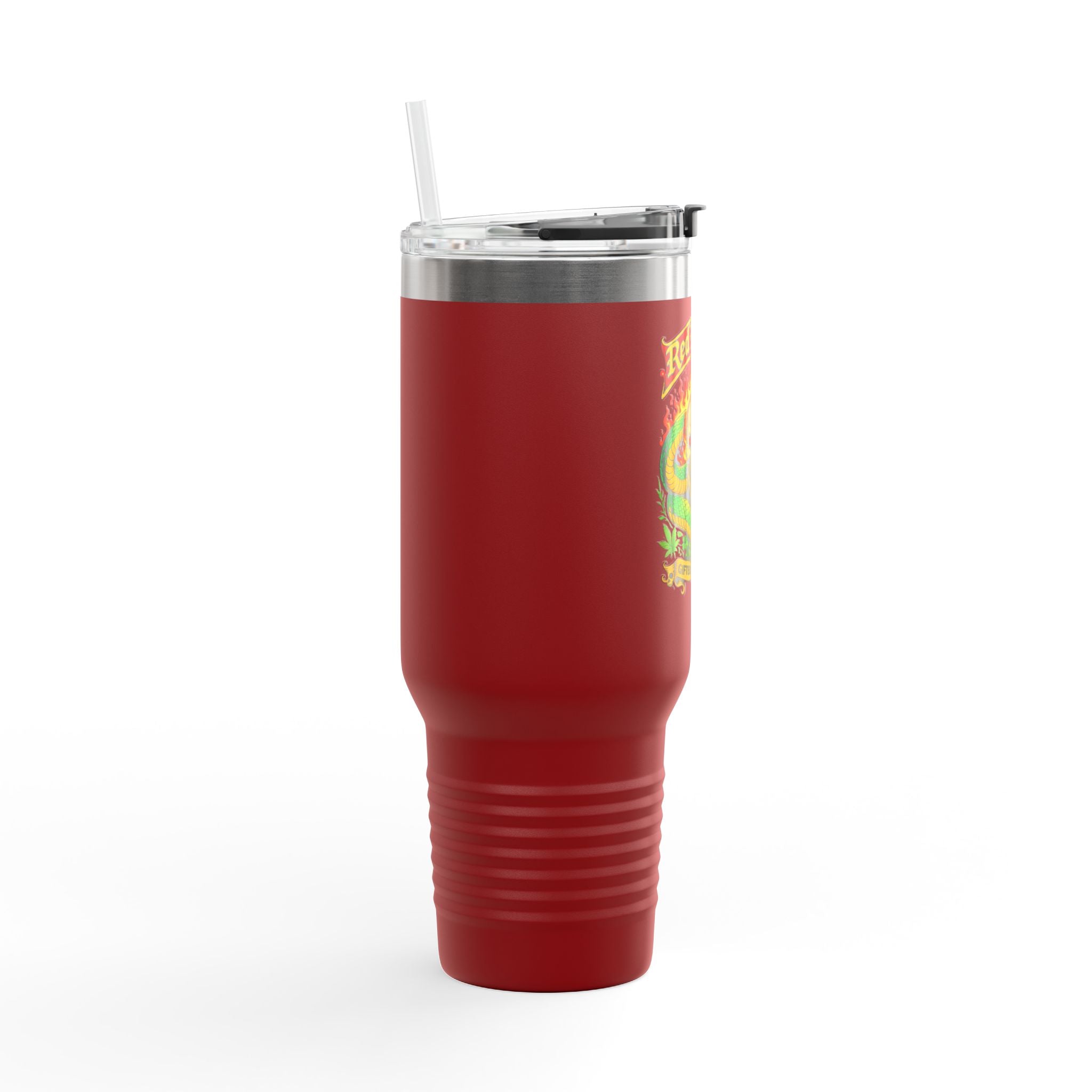 40oz Insulated Travel Mug - 'Red Randy' Skull & Snake Design, Spill‑Proof Tumbler