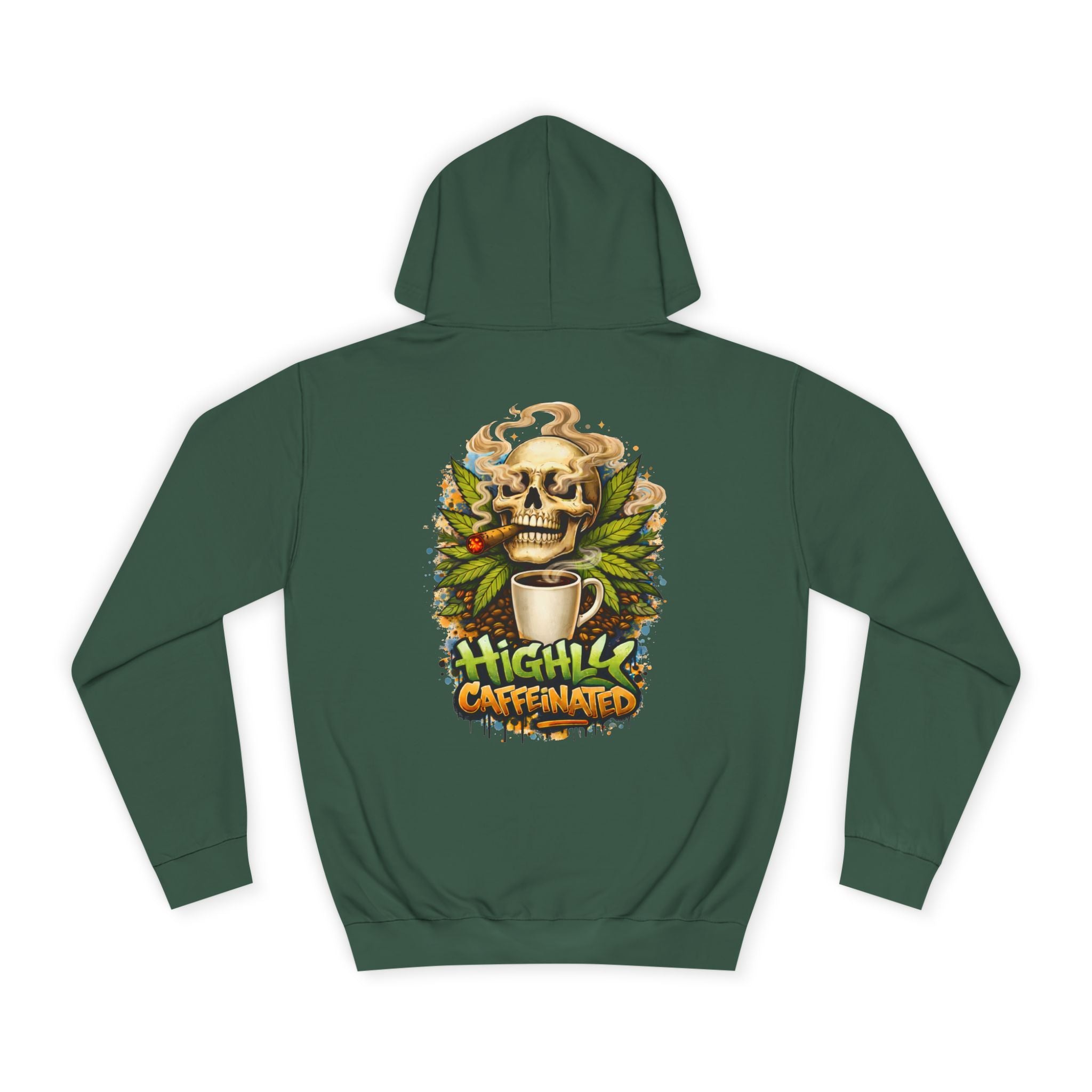 Highly Caffeinated Hoodie – Skull & Coffee Graphic College Pullover