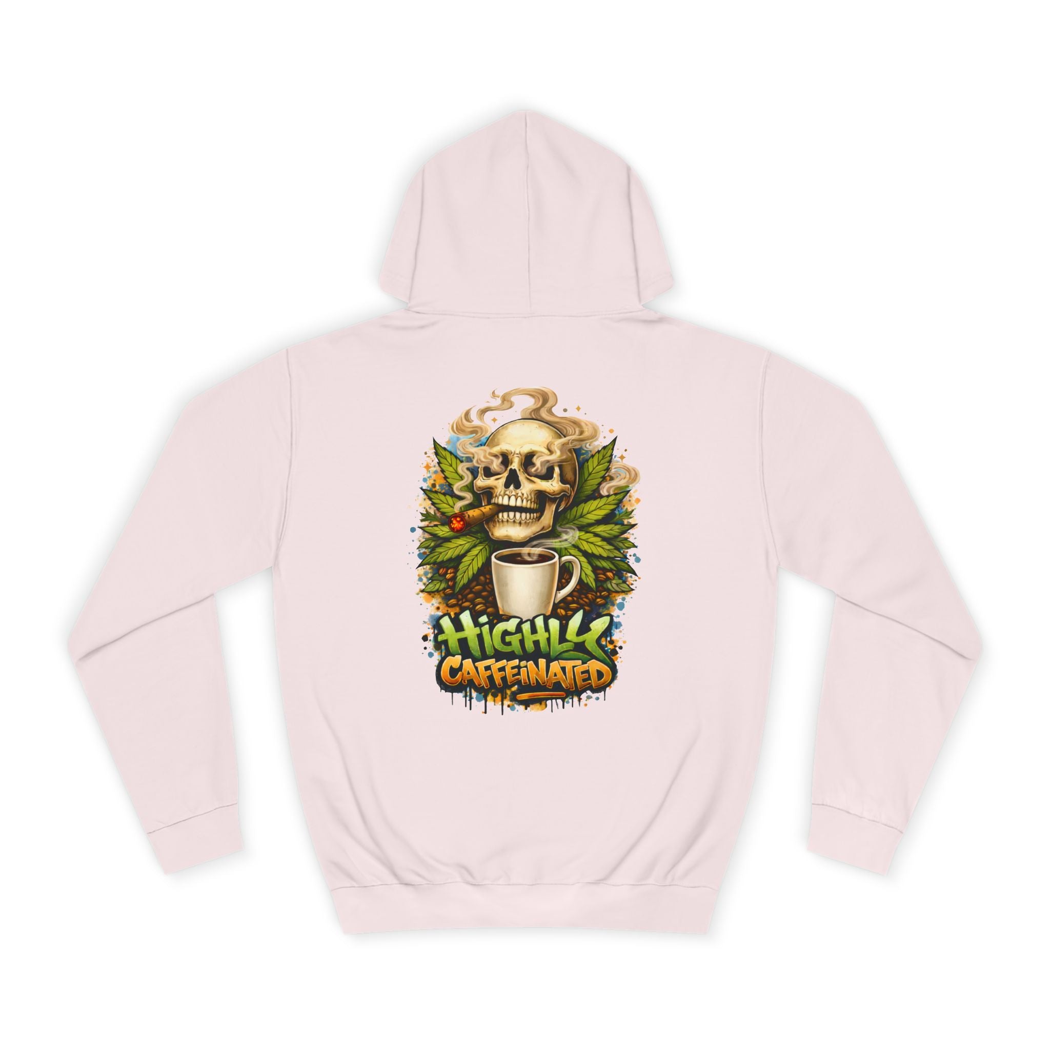 Highly Caffeinated Hoodie – Skull & Coffee Graphic College Pullover