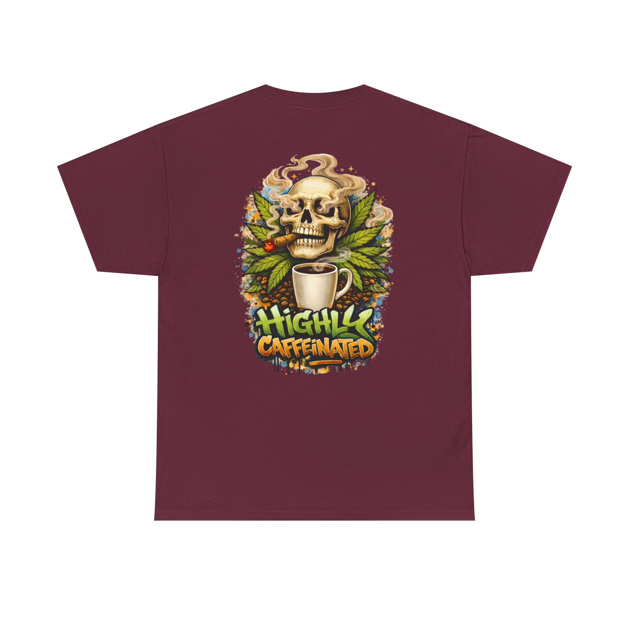 Coffee Skull Tee — "Highly Caffeinated" Graphic Shirt for Coffee Lovers
