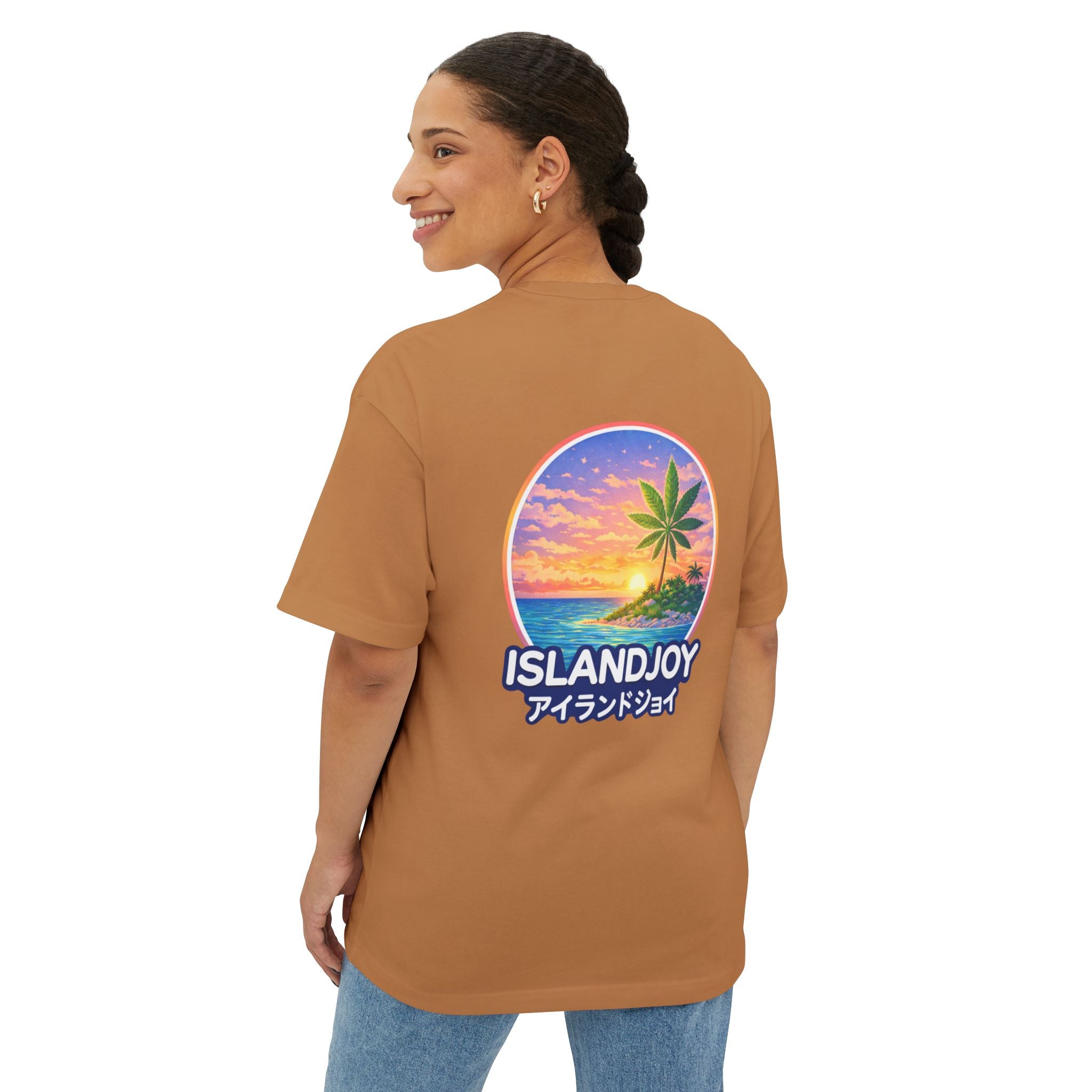 IslandJoy Sunset Palm Tee — Pink Oversized Boxy T-Shirt