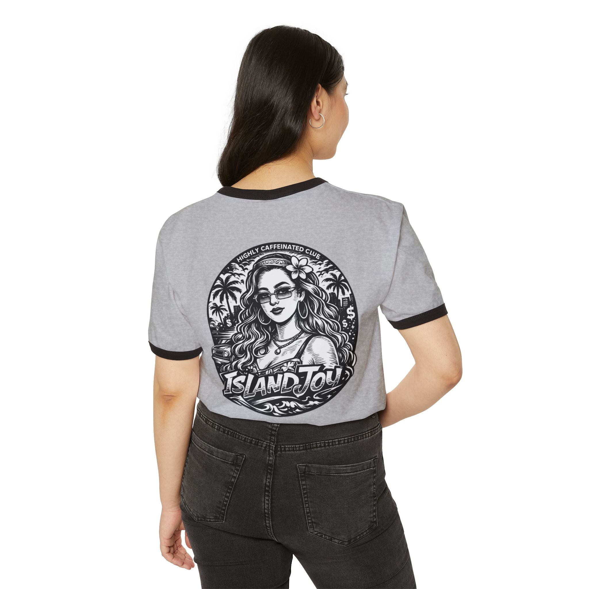 Island Jolie Ringer T-Shirt — Vintage Tropical Graphic Tee