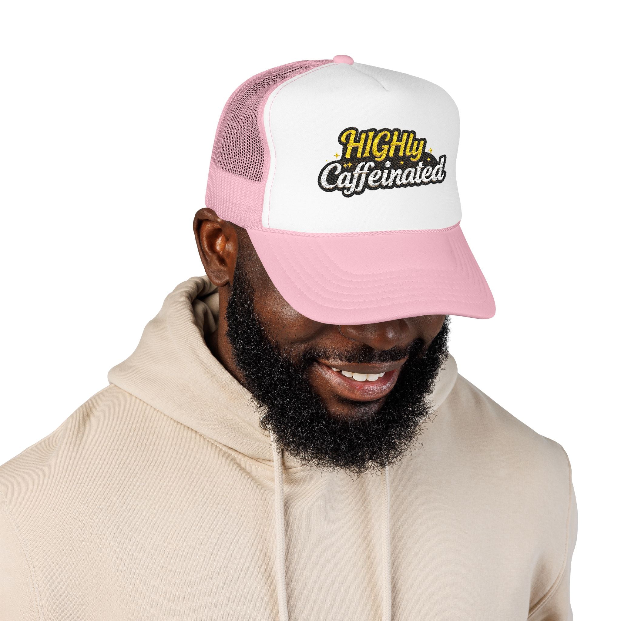 Trucker Hat — "Highly Caffeinated" Embroidered Foam Cap