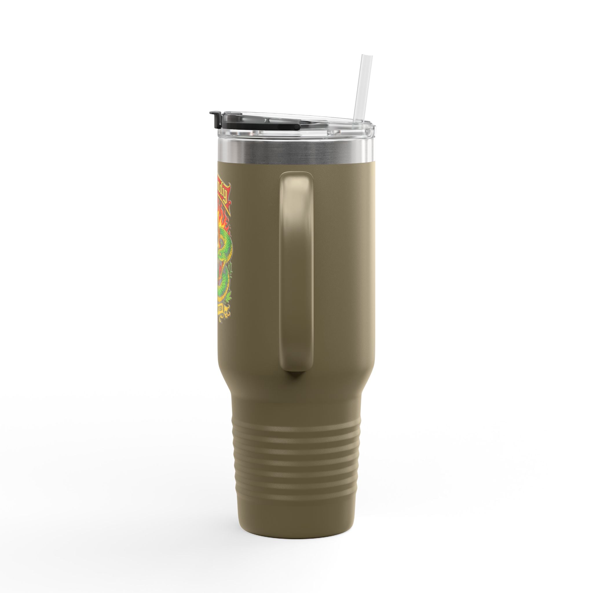 40oz Insulated Travel Mug - 'Red Randy' Skull & Snake Design, Spill‑Proof Tumbler