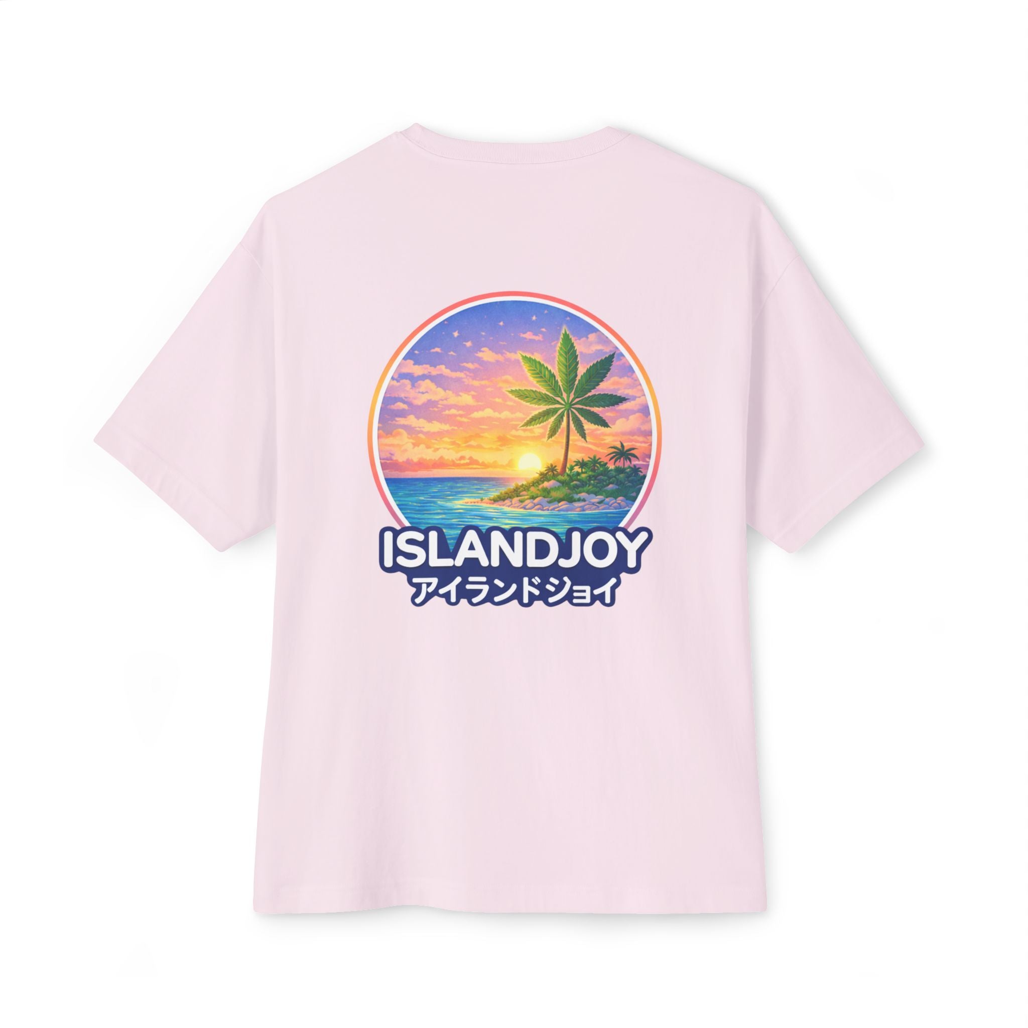 IslandJoy Sunset Palm Tee — Pink Oversized Boxy T-Shirt