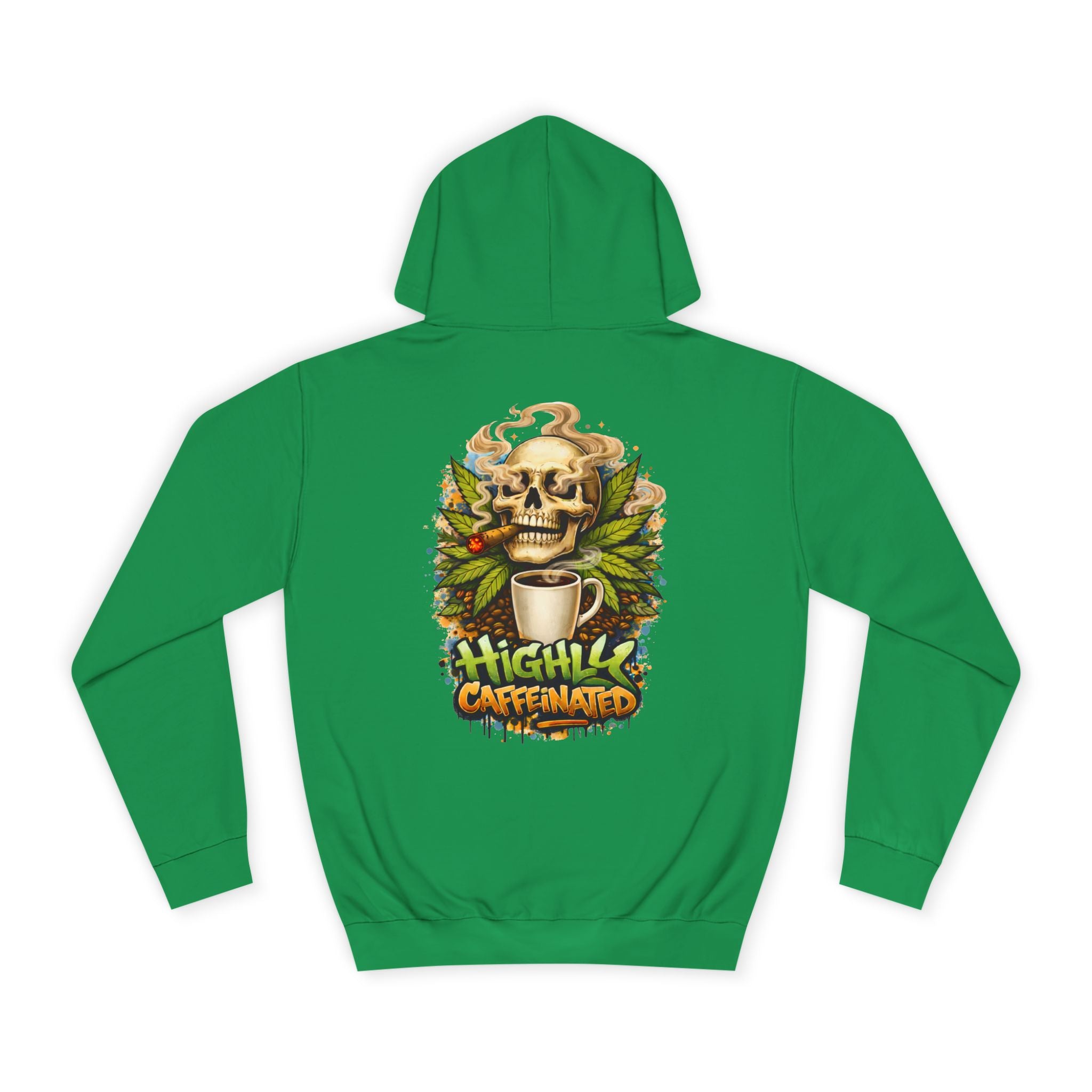 Highly Caffeinated Hoodie – Skull & Coffee Graphic College Pullover