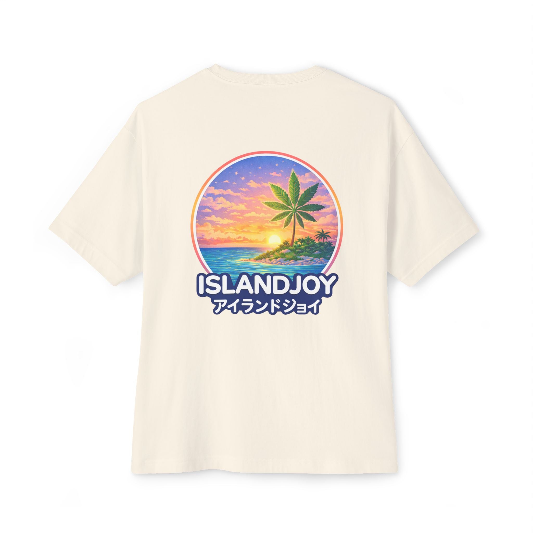 IslandJoy Sunset Palm Tee — Pink Oversized Boxy T-Shirt