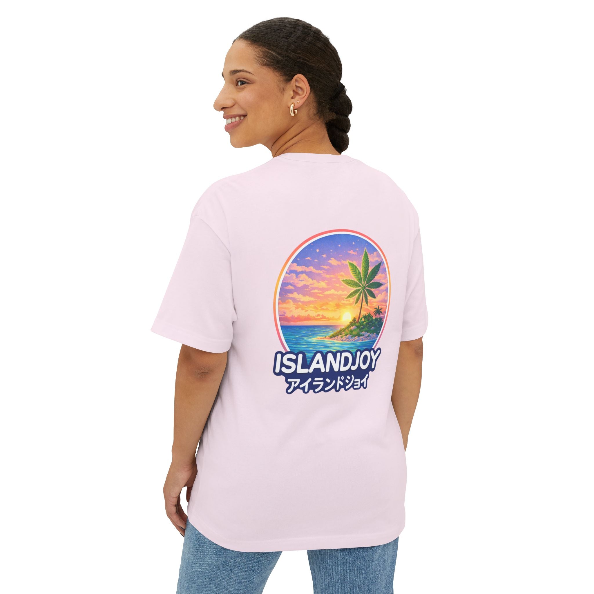 IslandJoy Sunset Palm Tee — Pink Oversized Boxy T-Shirt