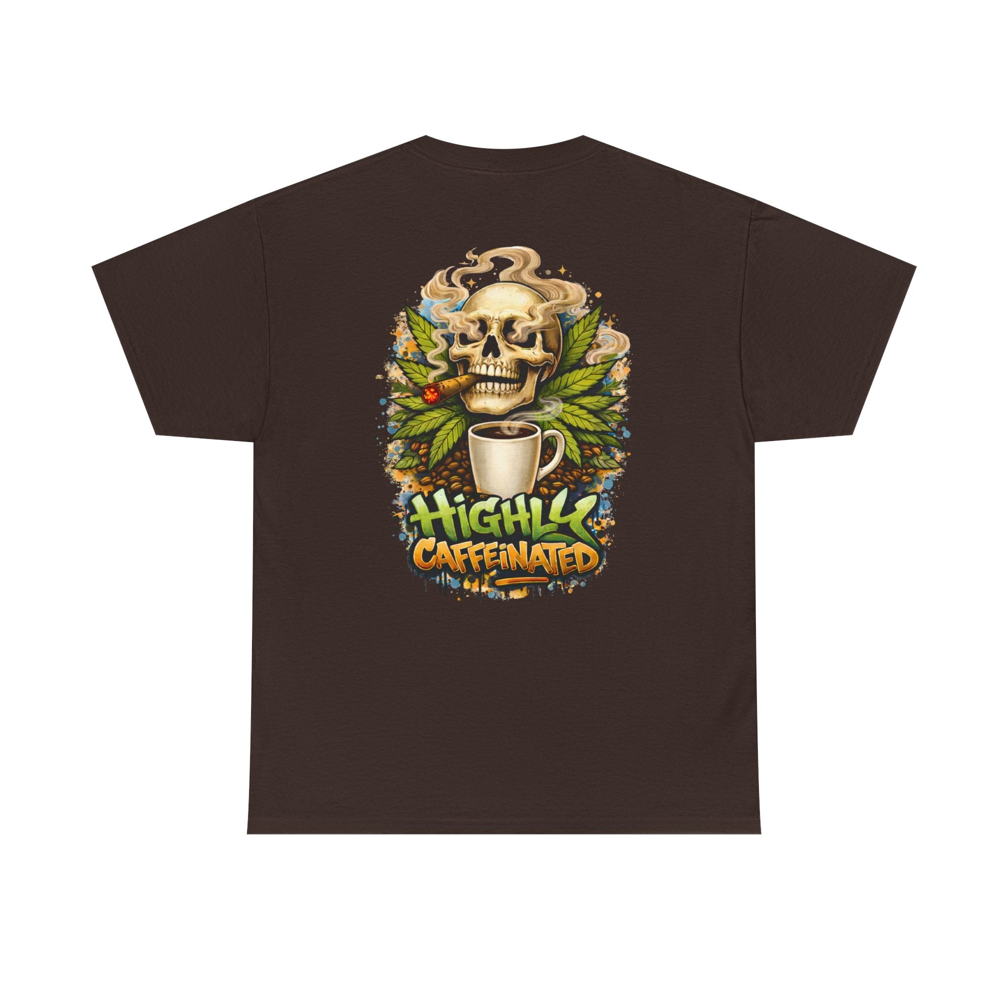 Coffee Skull Tee — "Highly Caffeinated" Graphic Shirt for Coffee Lovers