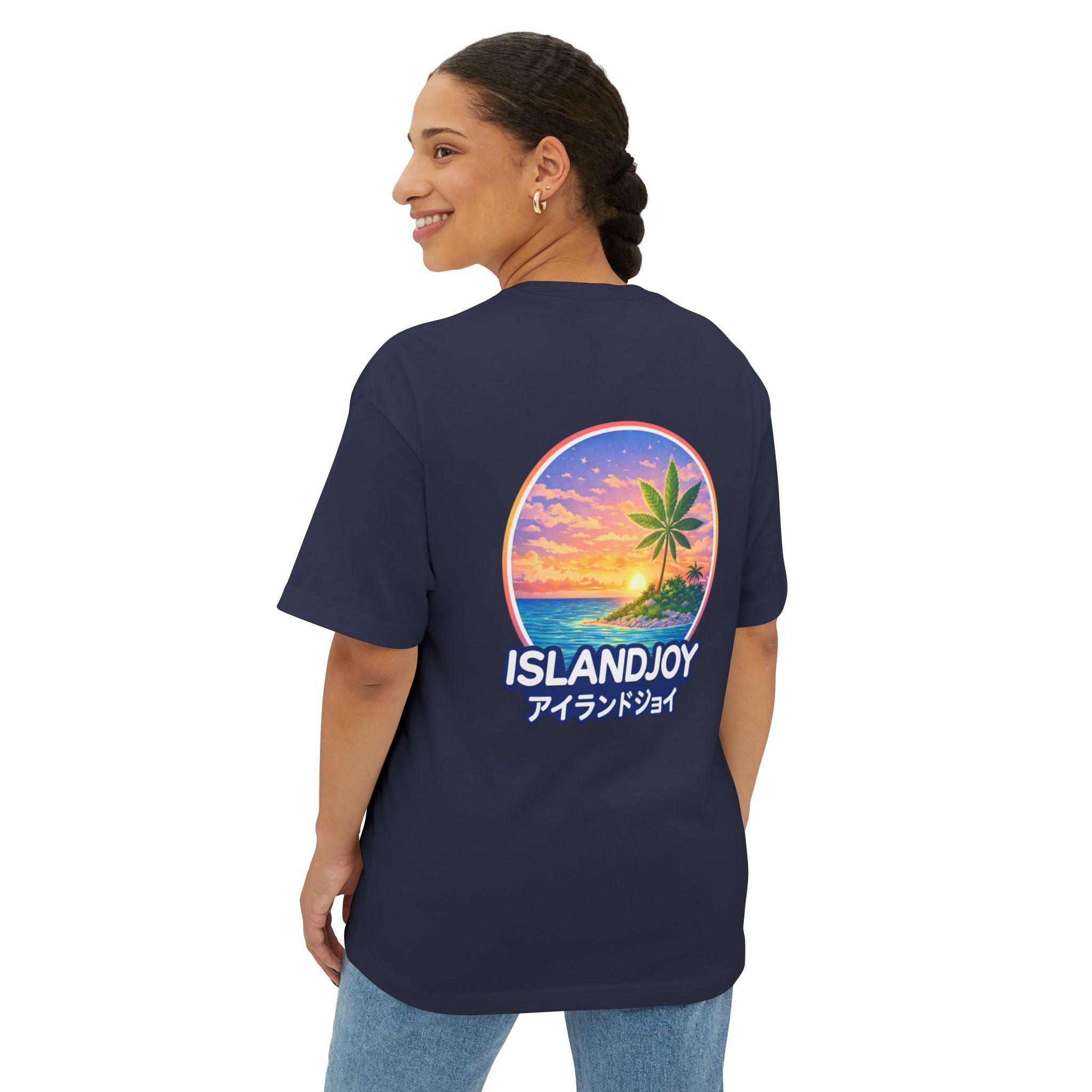 IslandJoy Sunset Palm Tee — Pink Oversized Boxy T-Shirt