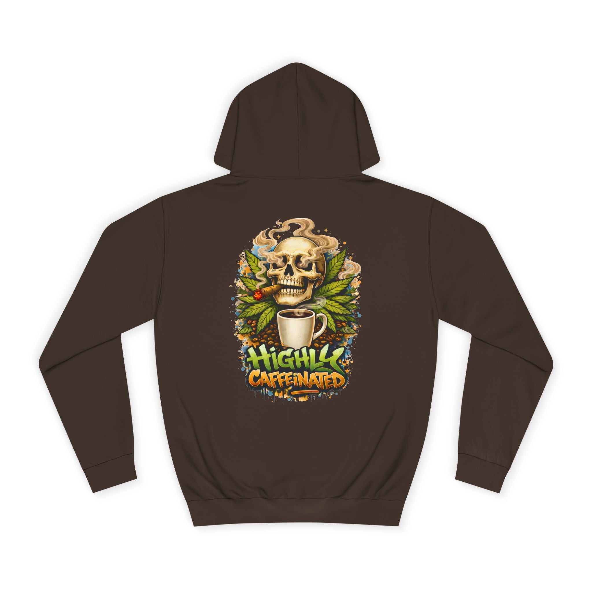 Highly Caffeinated Hoodie – Skull & Coffee Graphic College Pullover