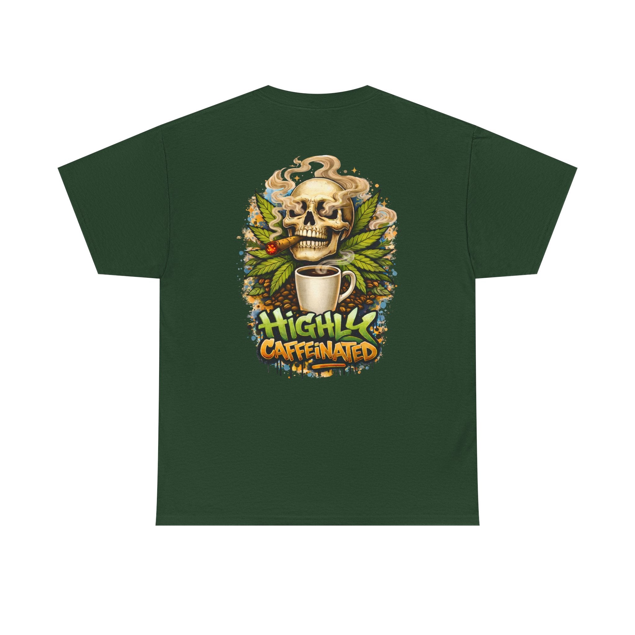Coffee Skull Tee — "Highly Caffeinated" Graphic Shirt for Coffee Lovers