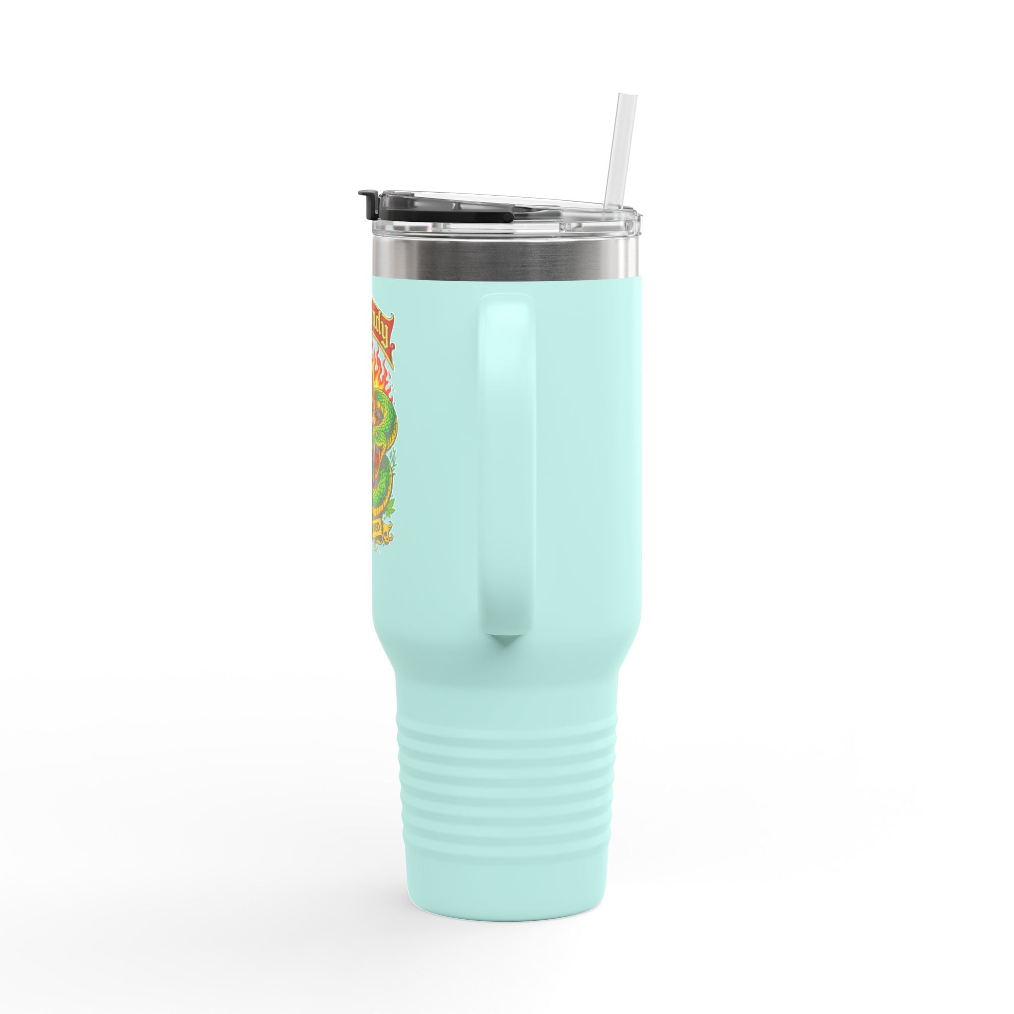 40oz Insulated Travel Mug - 'Red Randy' Skull & Snake Design, Spill‑Proof Tumbler