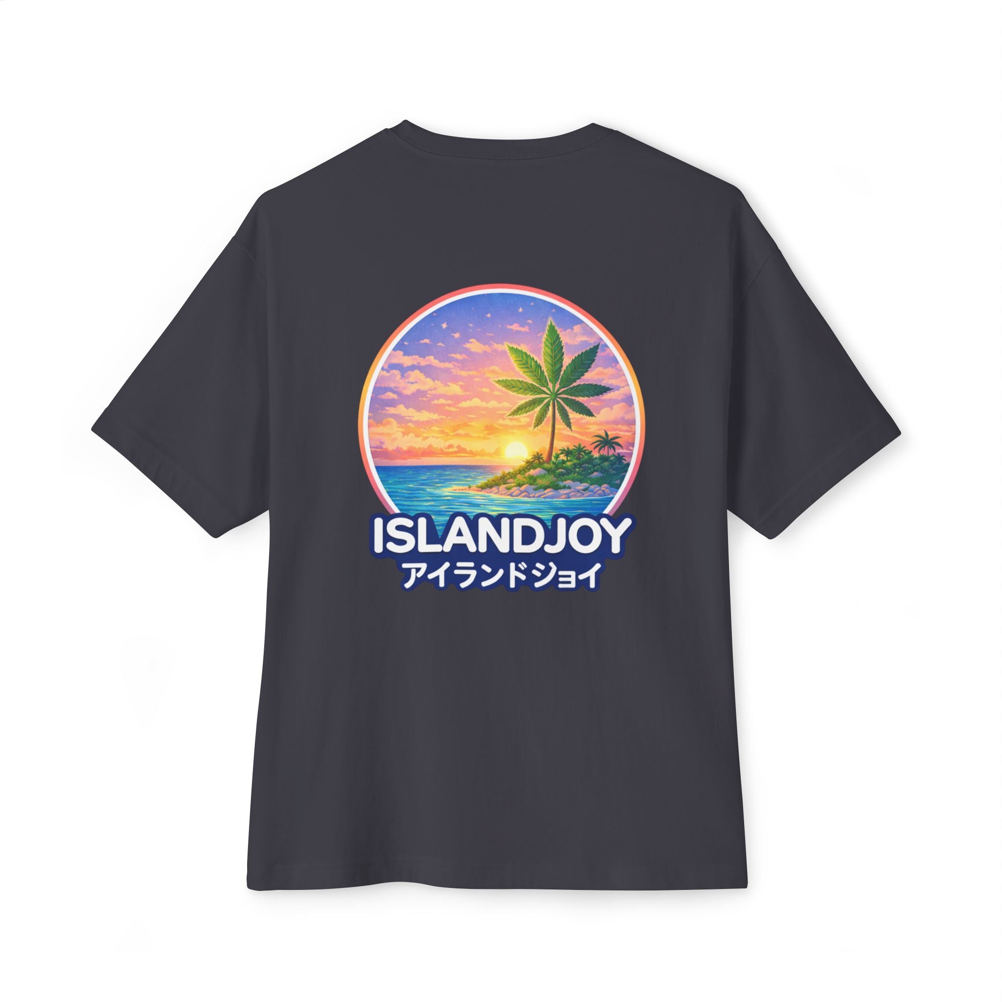IslandJoy Sunset Palm Tee — Pink Oversized Boxy T-Shirt