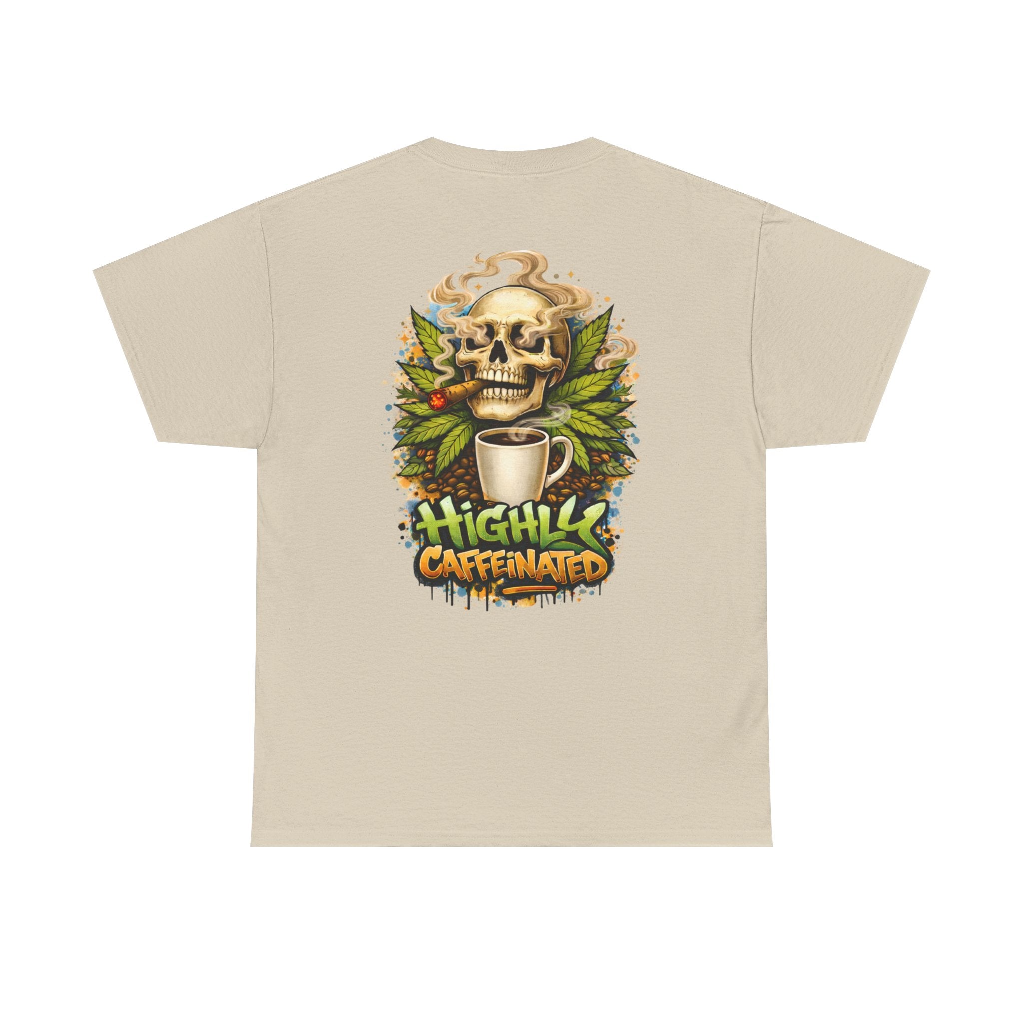 Coffee Skull Tee — "Highly Caffeinated" Graphic Shirt for Coffee Lovers