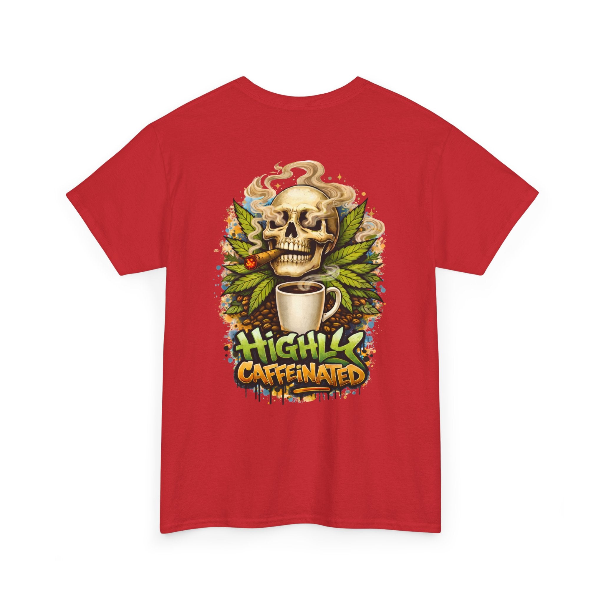 Coffee Skull Tee — "Highly Caffeinated" Graphic Shirt for Coffee Lovers