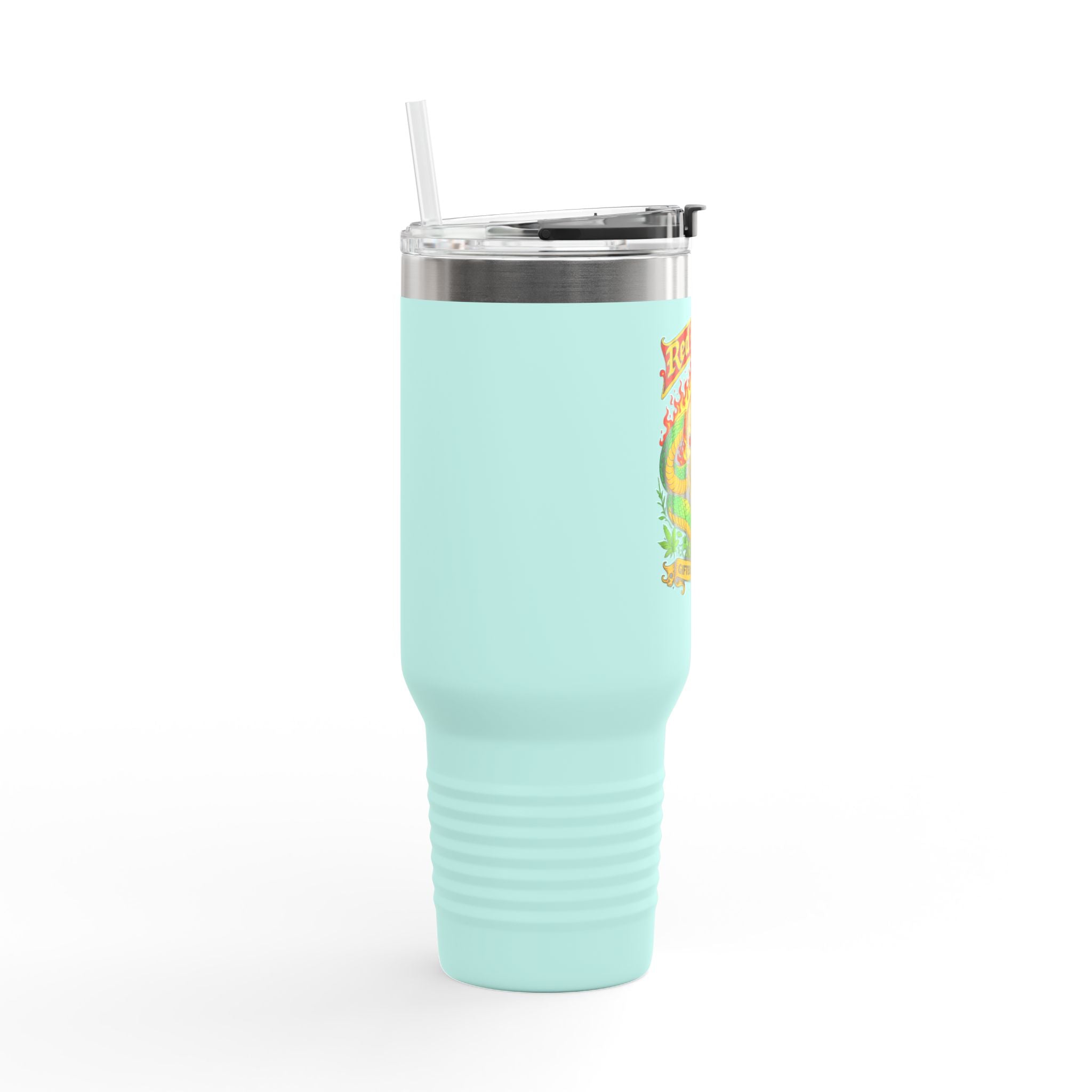 40oz Insulated Travel Mug - 'Red Randy' Skull & Snake Design, Spill‑Proof Tumbler