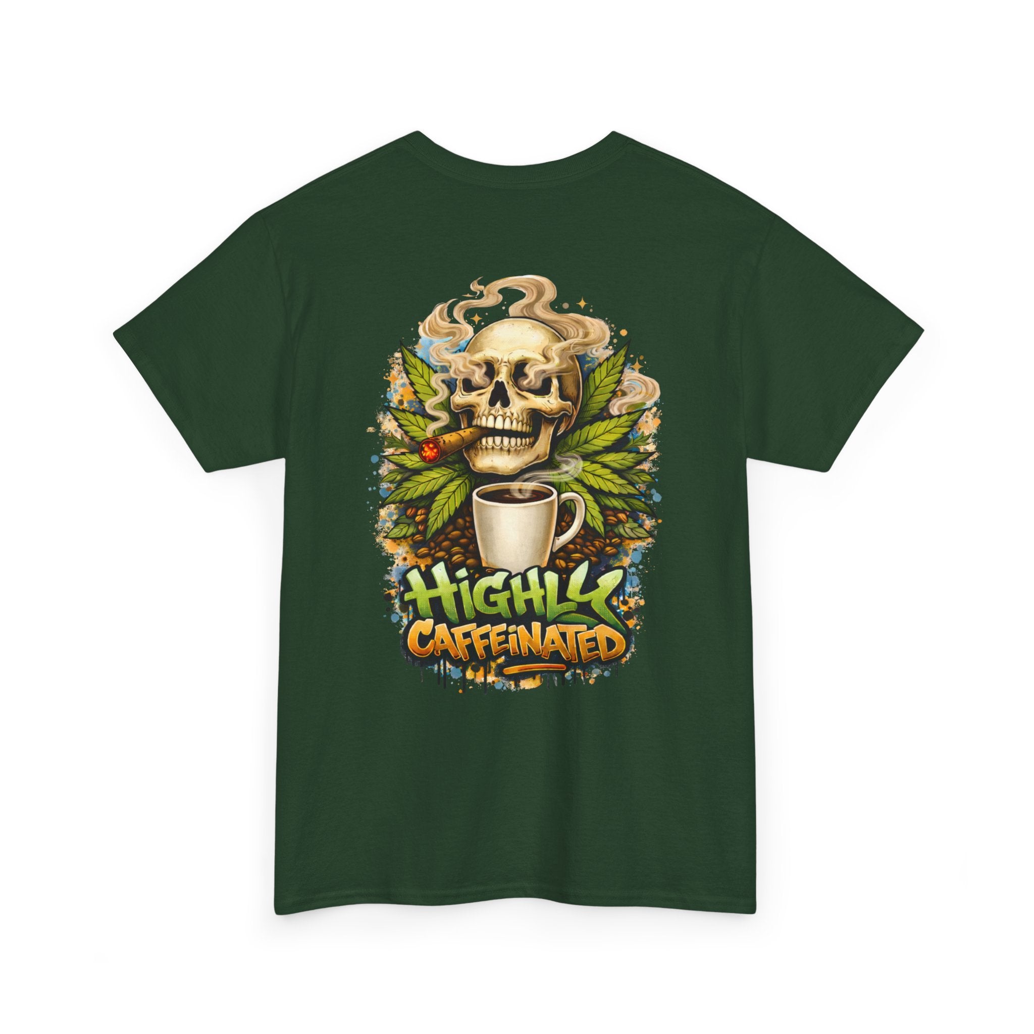 Coffee Skull Tee — "Highly Caffeinated" Graphic Shirt for Coffee Lovers