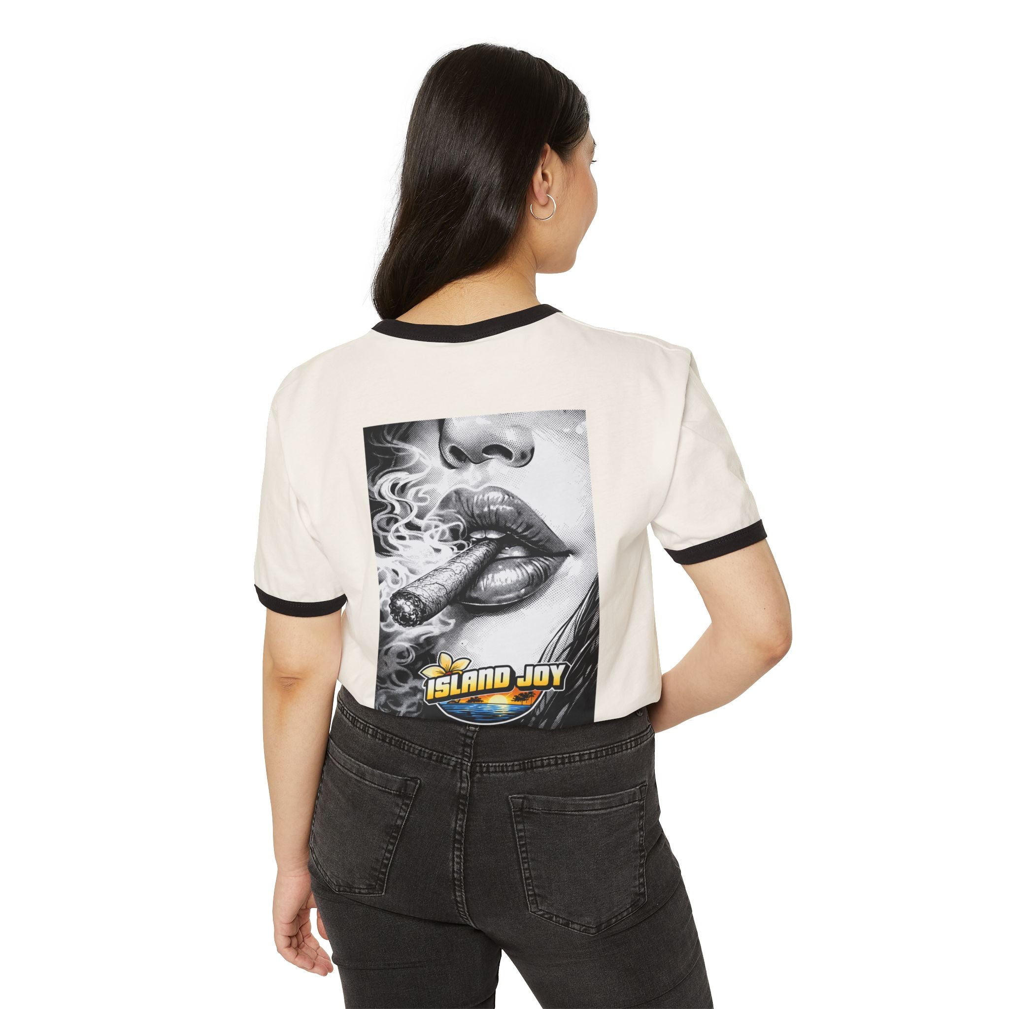 Island Joy Ringer T-Shirt — Retro Cigarette Art Chest Logo