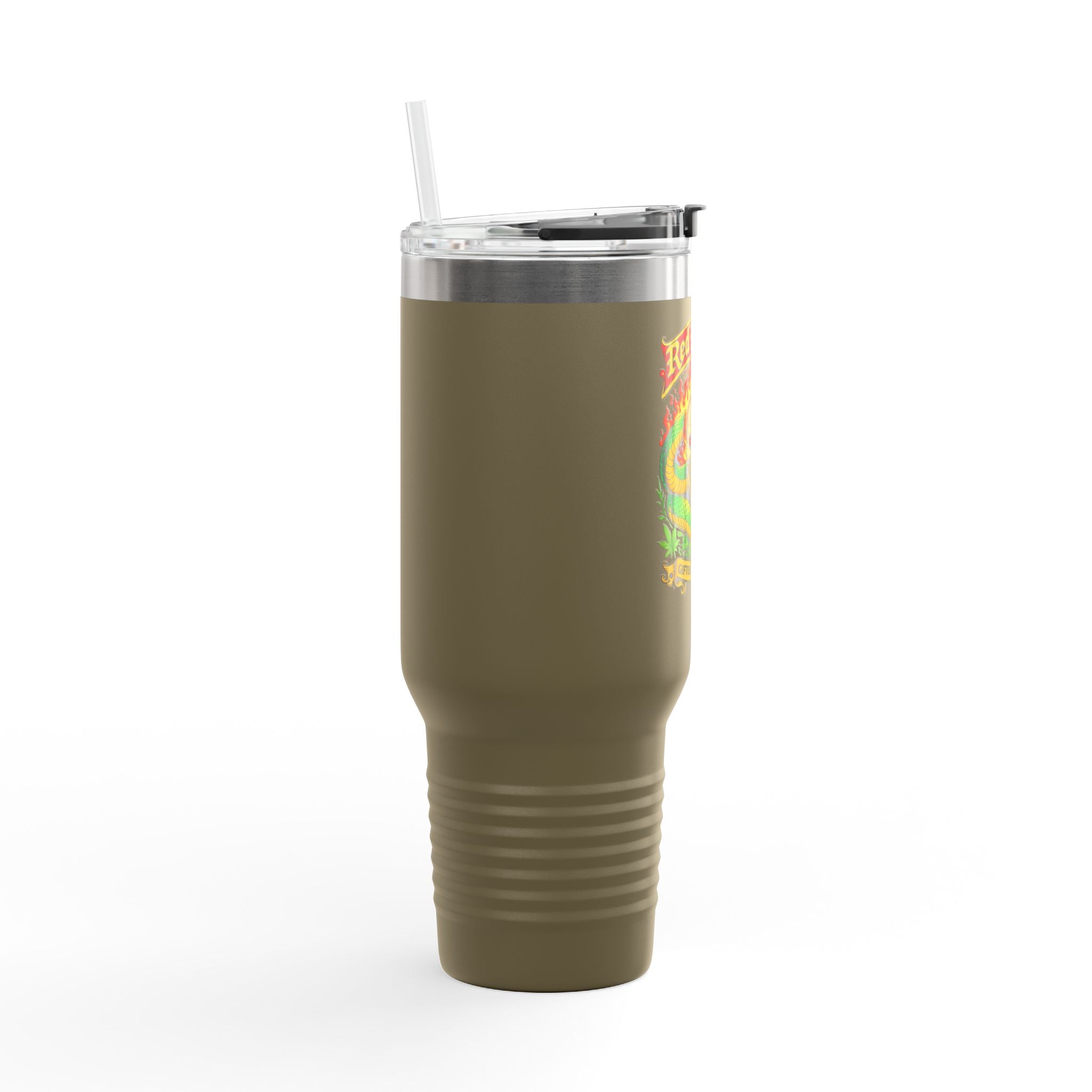 40oz Insulated Travel Mug - 'Red Randy' Skull & Snake Design, Spill‑Proof Tumbler
