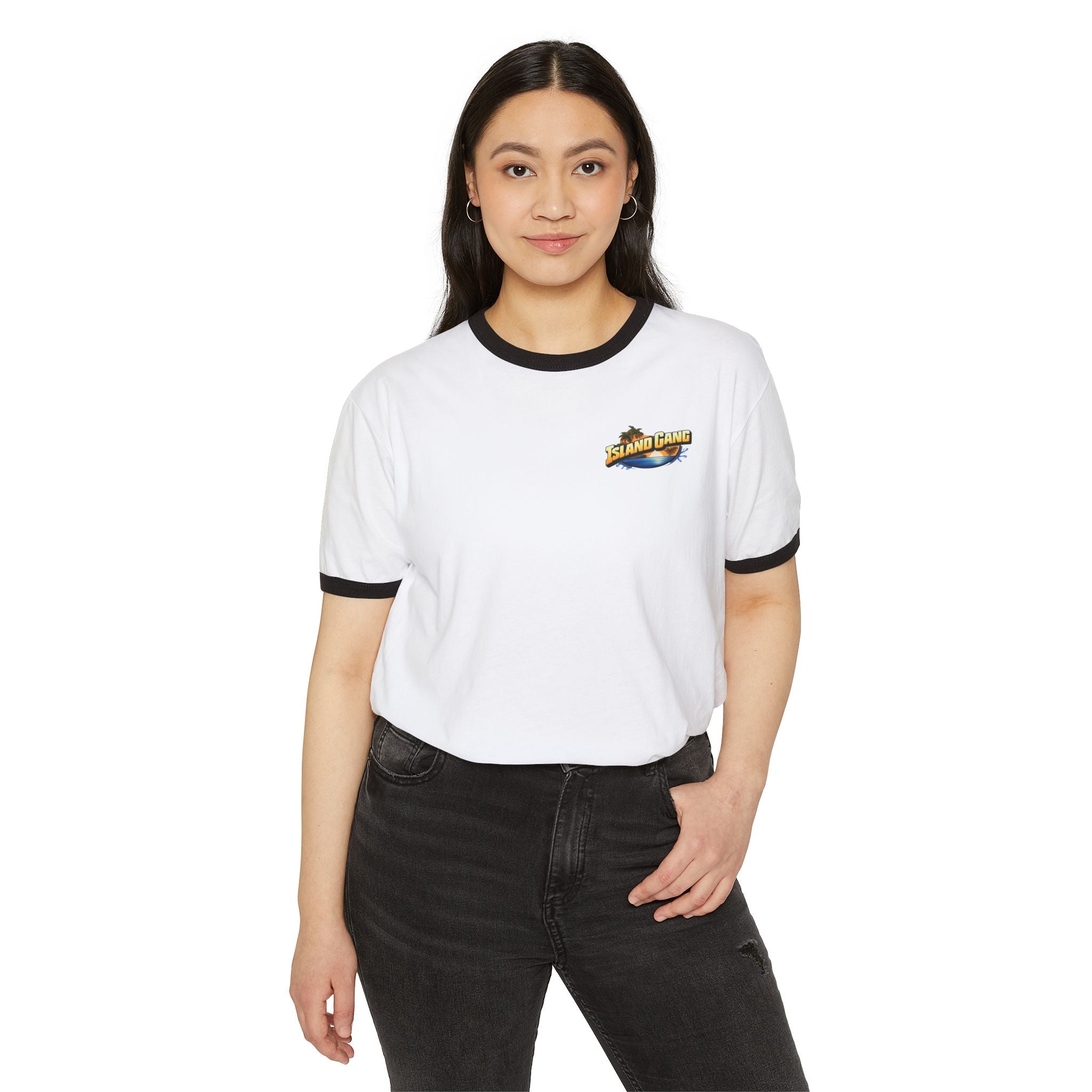 Island Joy Ringer T-Shirt — Retro Cigarette Art Chest Logo