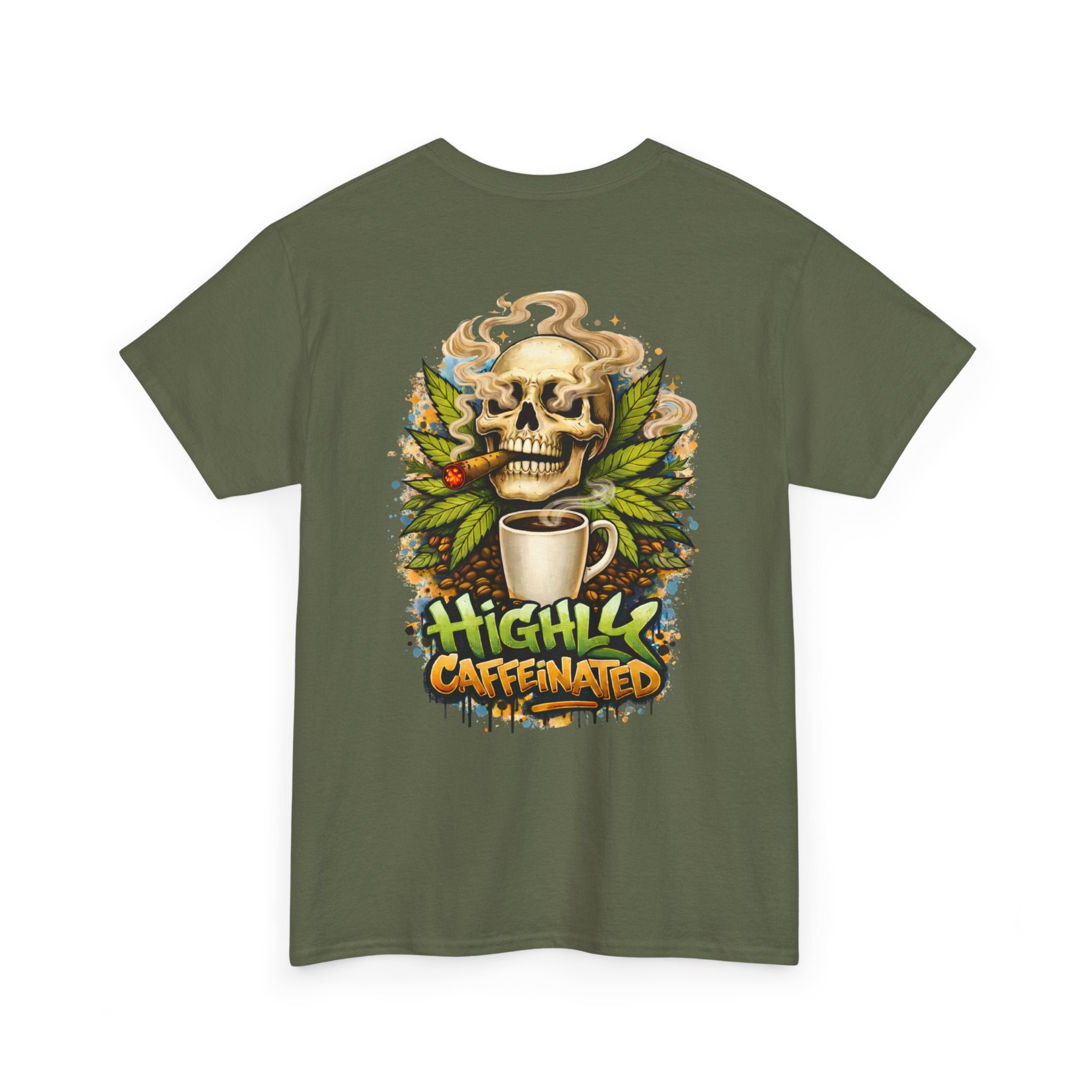 Coffee Skull Tee — "Highly Caffeinated" Graphic Shirt for Coffee Lovers